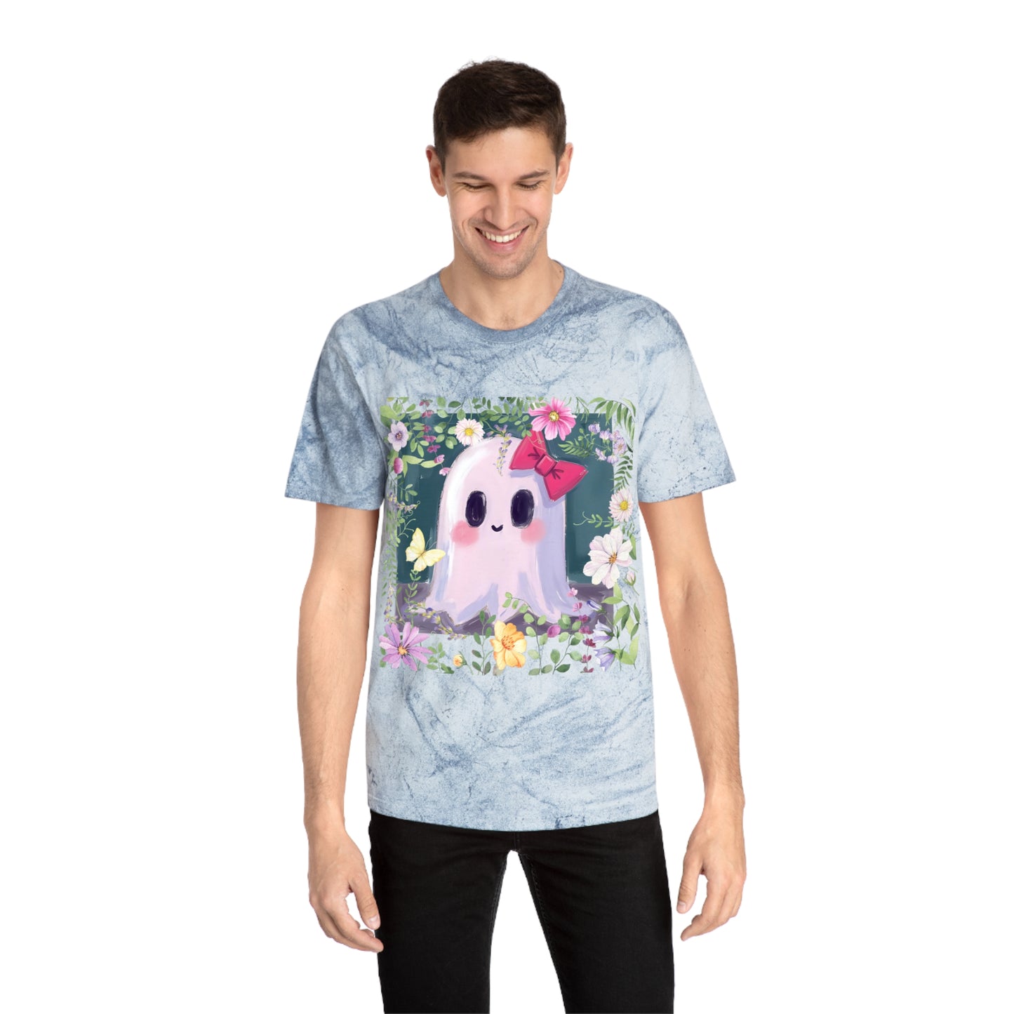 Cute Ghost Graphic T-Shirt, Unisex Color Blast Tee, Fun Ghost Shirt, Autumn Outfit, Gifts for Halloween, Festival Wear, Cute Summer Tee