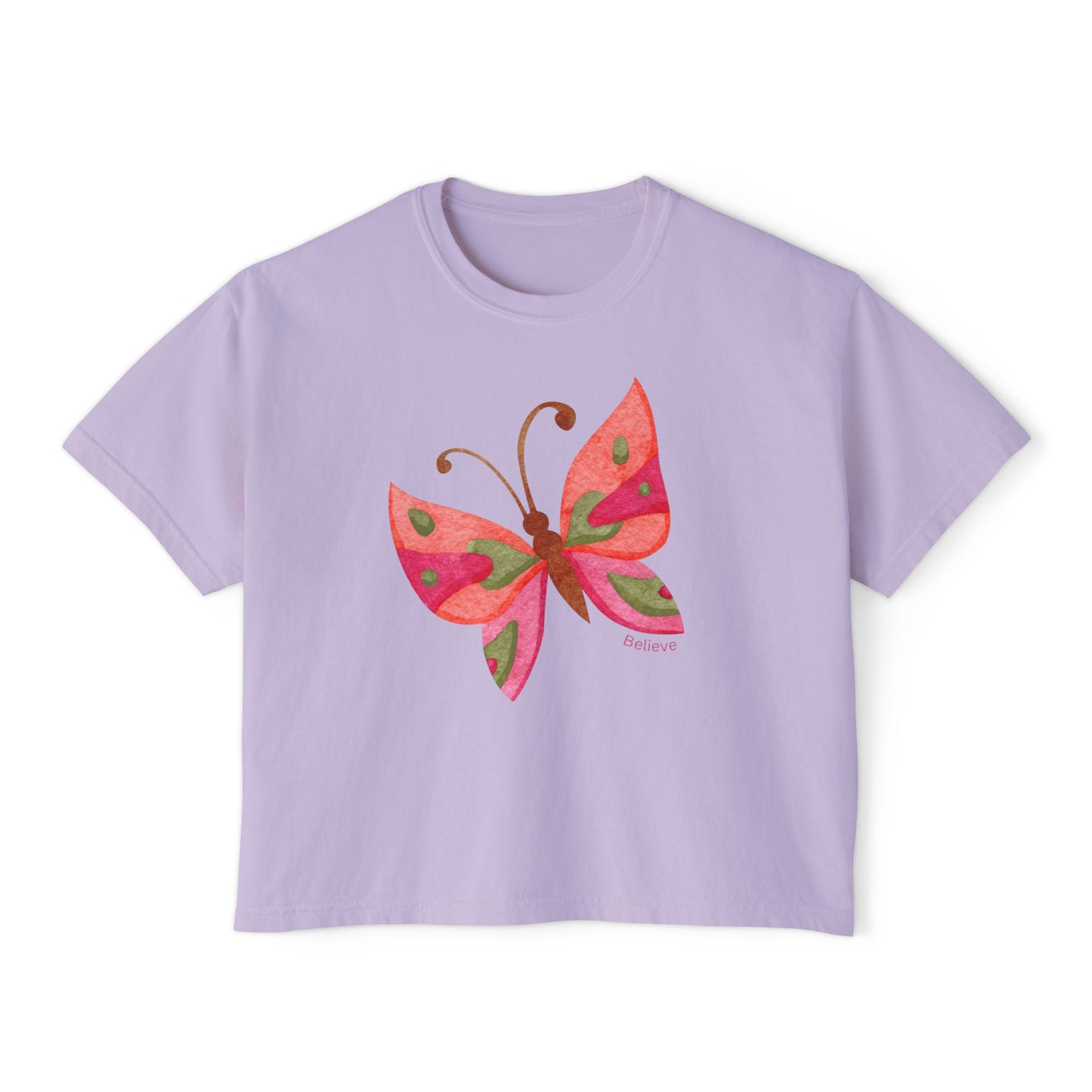 Butterfly Design Women's Boxy Tee - 'Believe' Inspirational Tee