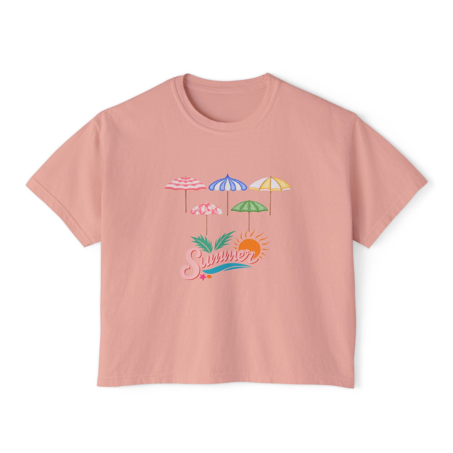 Summer Vibes Women's Boxy Tee - Fun Beach Umbrella Design