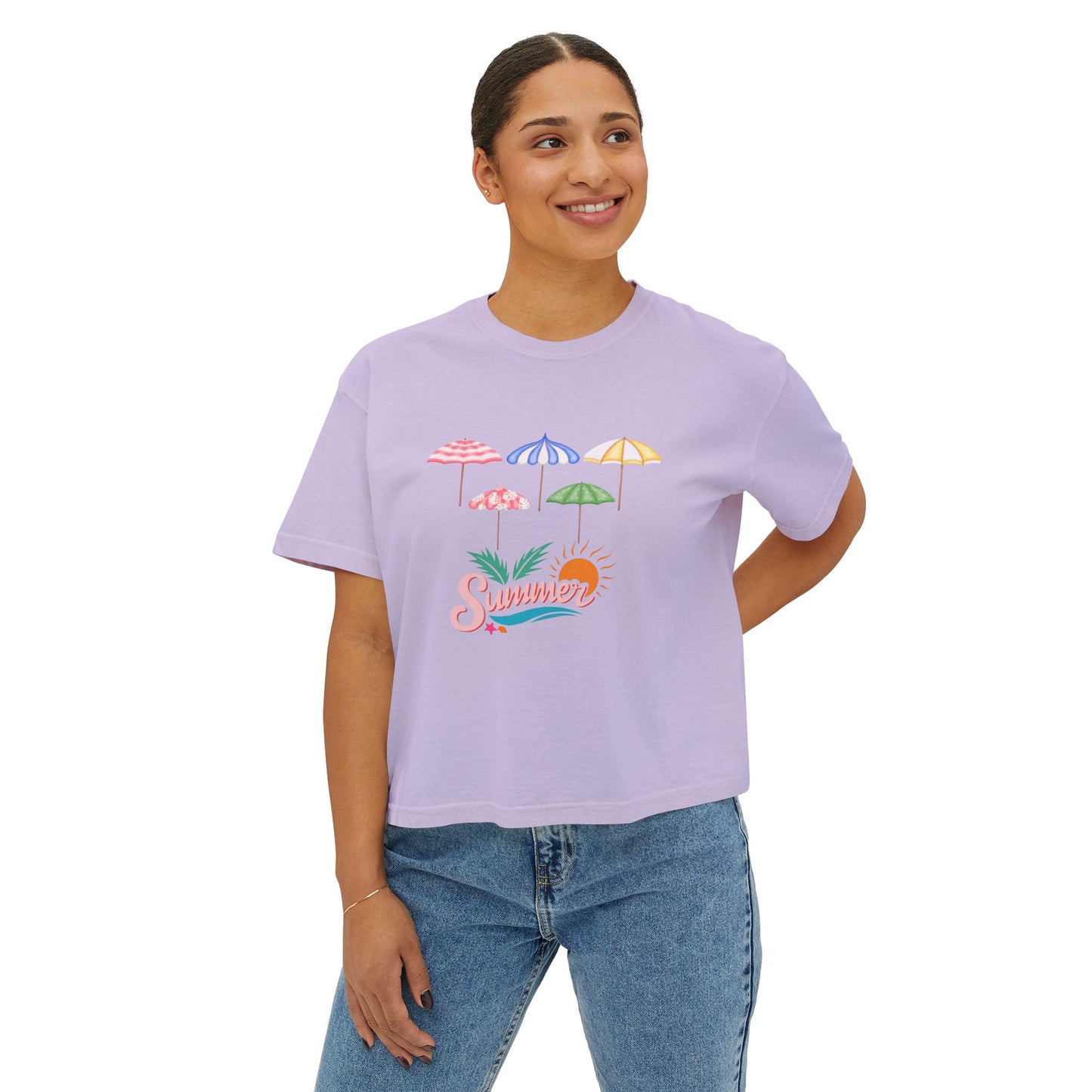 Summer Vibes Women's Boxy Tee - Fun Beach Umbrella Design