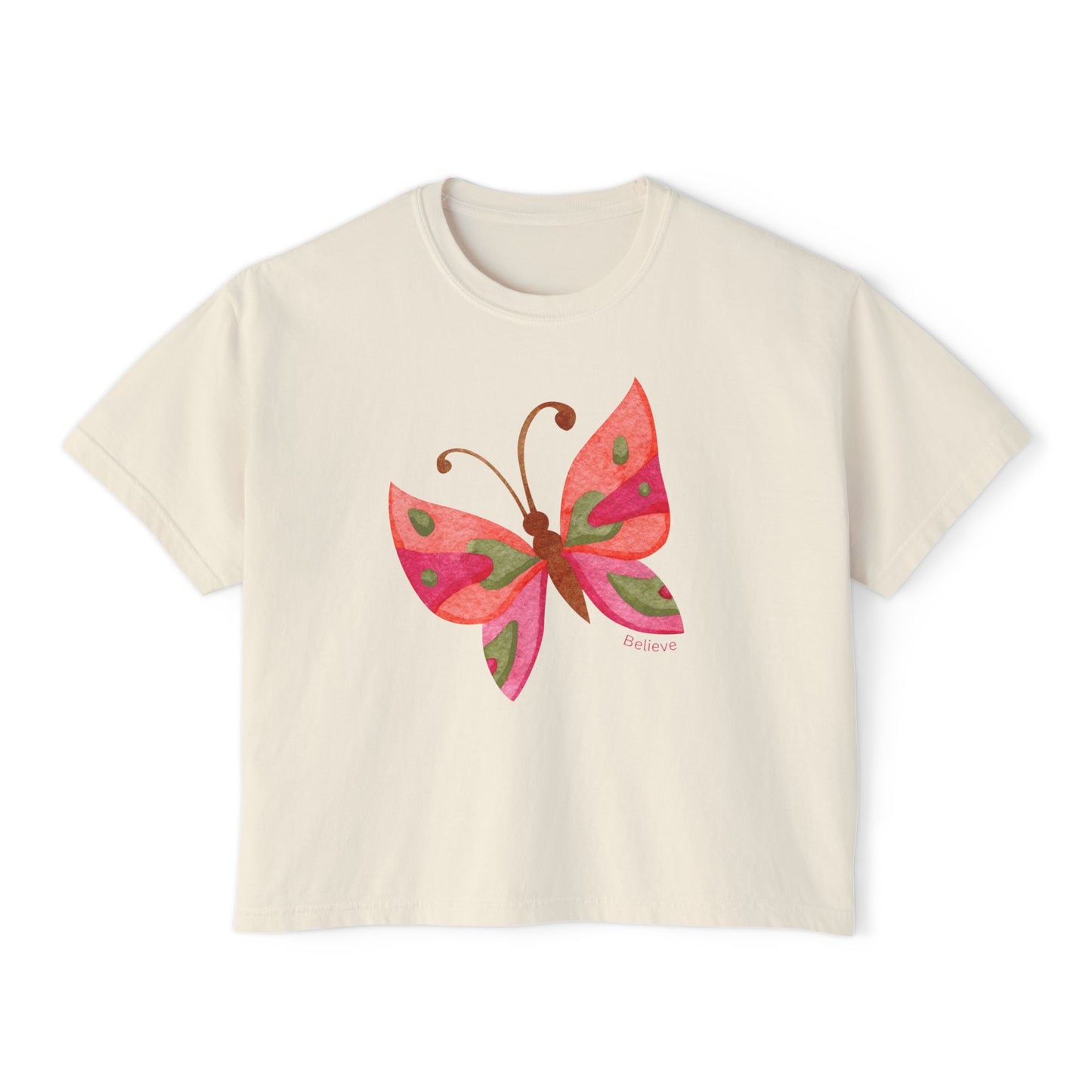 Butterfly Design Women's Boxy Tee - 'Believe' Inspirational Tee