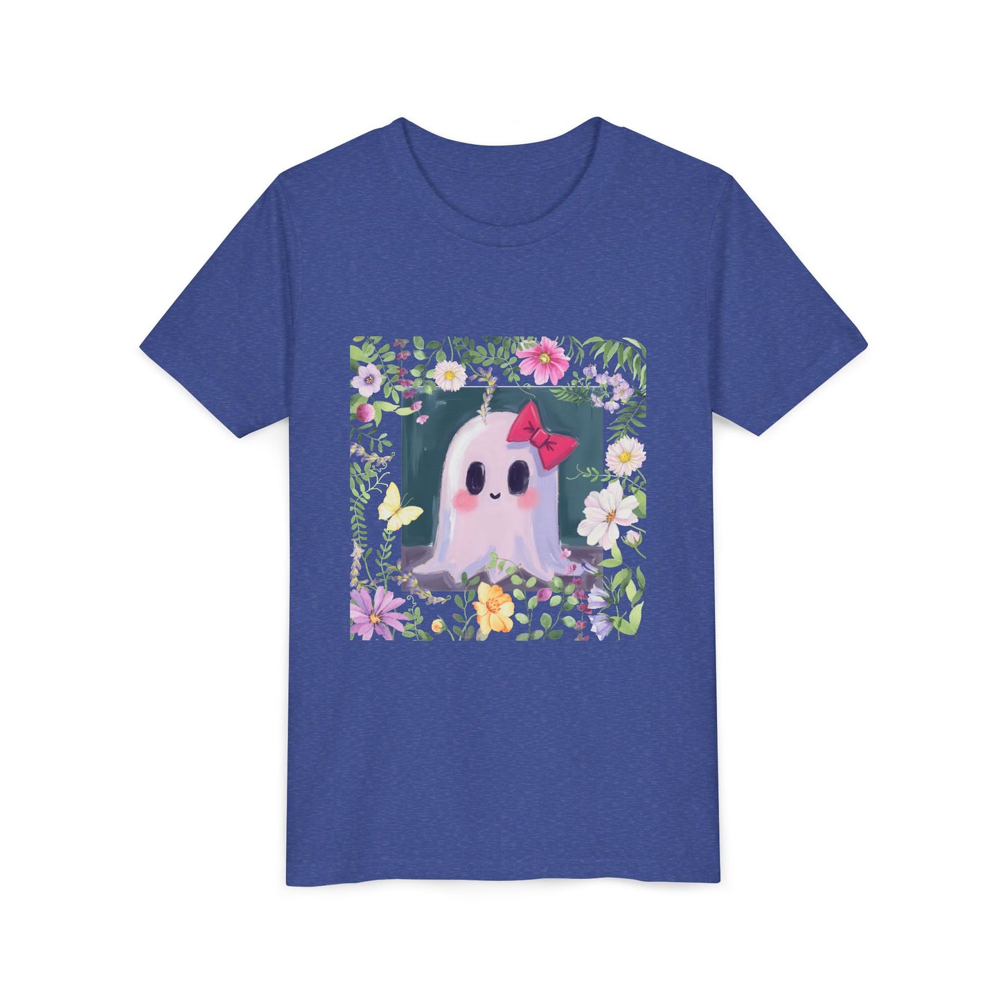 Cute Ghost Floral Youth Tee, Halloween Shirt, Kids Ghost T-Shirt, Cute Summer Tee, Gift for Kids, Youth Ghost Apparel