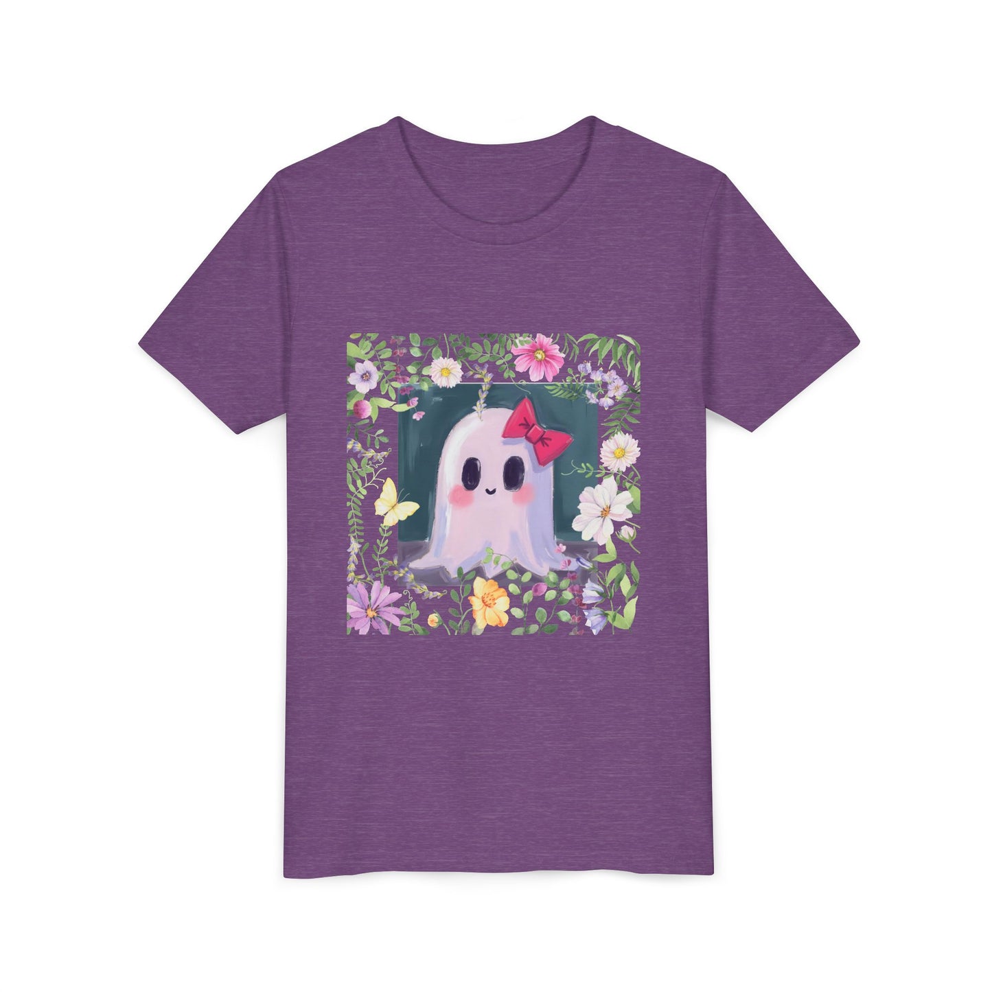 Cute Ghost Floral Youth Tee, Halloween Shirt, Kids Ghost T-Shirt, Cute Summer Tee, Gift for Kids, Youth Ghost Apparel