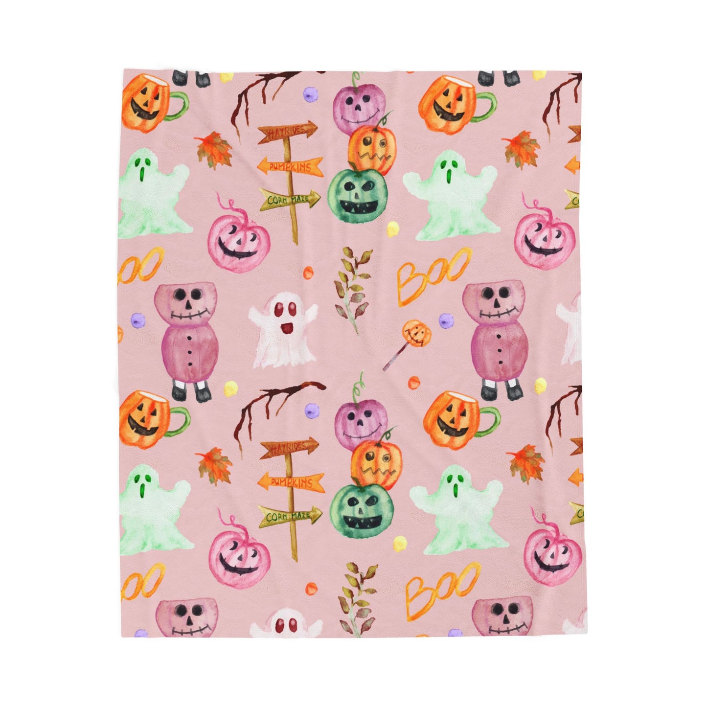Pink O'ween Velveteen Plush Blanket- Halloween