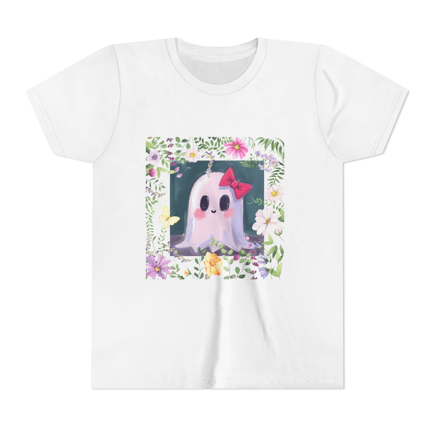 Cute Ghost Floral Youth Tee, Halloween Shirt, Kids Ghost T-Shirt, Cute Summer Tee, Gift for Kids, Youth Ghost Apparel