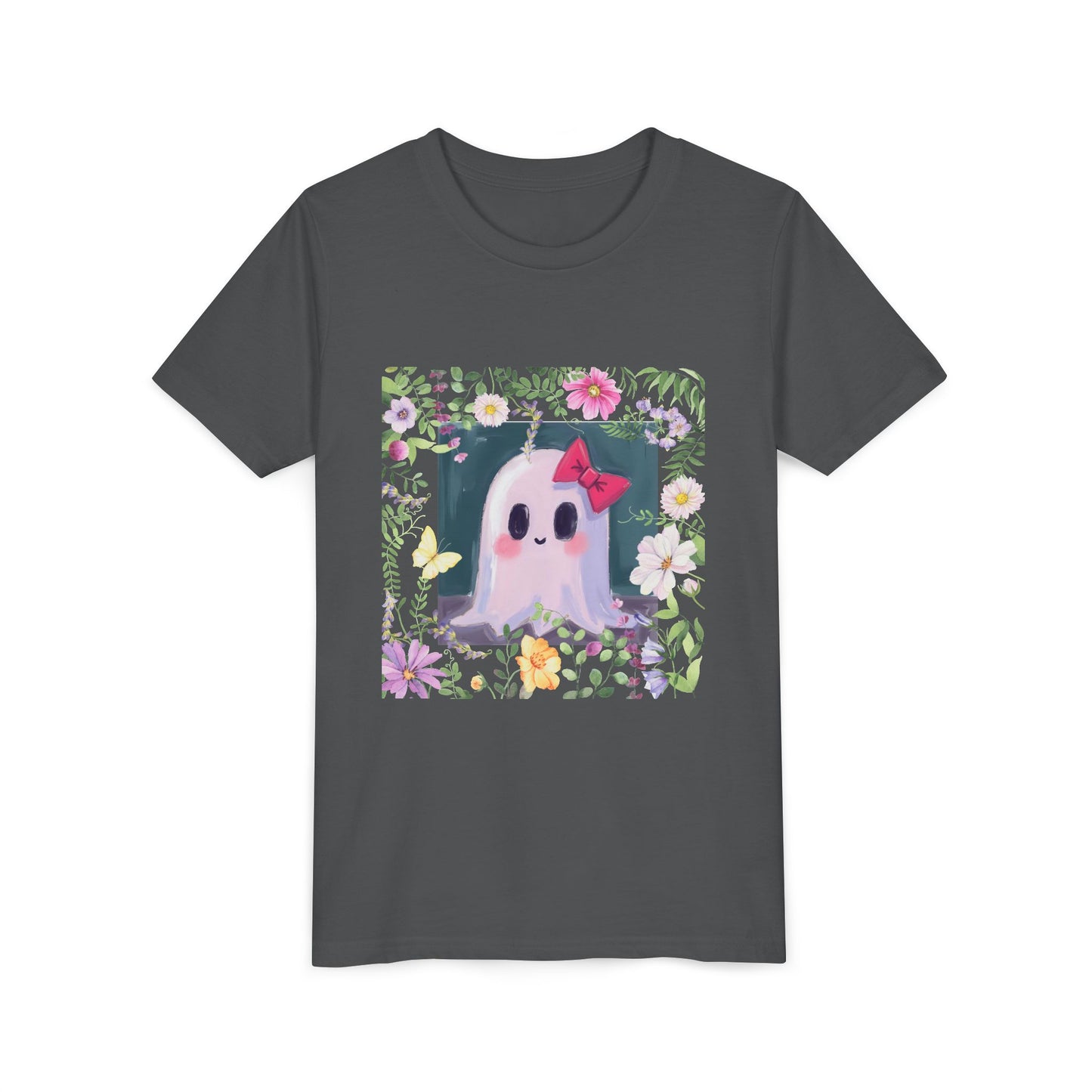 Cute Ghost Floral Youth Tee, Halloween Shirt, Kids Ghost T-Shirt, Cute Summer Tee, Gift for Kids, Youth Ghost Apparel