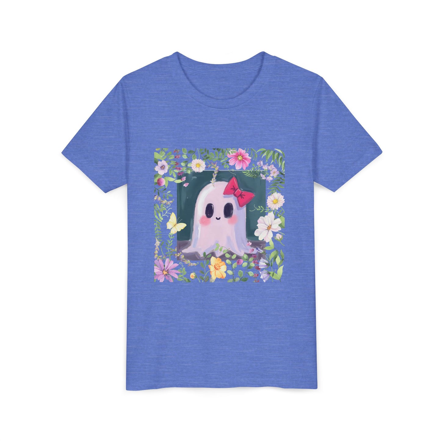 Cute Ghost Floral Youth Tee, Halloween Shirt, Kids Ghost T-Shirt, Cute Summer Tee, Gift for Kids, Youth Ghost Apparel