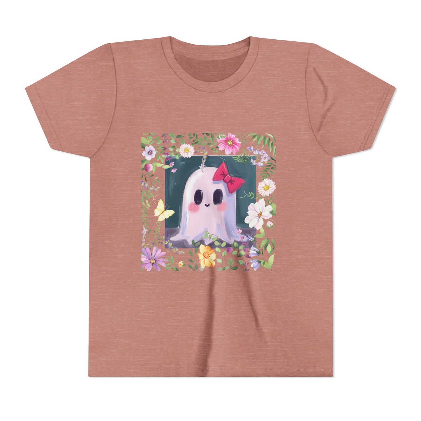 Cute Ghost Floral Youth Tee, Halloween Shirt, Kids Ghost T-Shirt, Cute Summer Tee, Gift for Kids, Youth Ghost Apparel