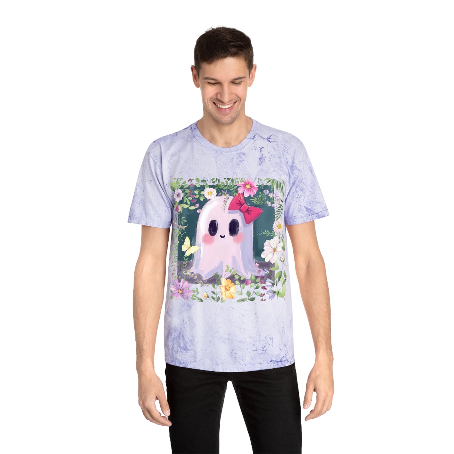 Cute Ghost Graphic T-Shirt, Unisex Color Blast Tee, Fun Ghost Shirt, Autumn Outfit, Gifts for Halloween, Festival Wear, Cute Summer Tee