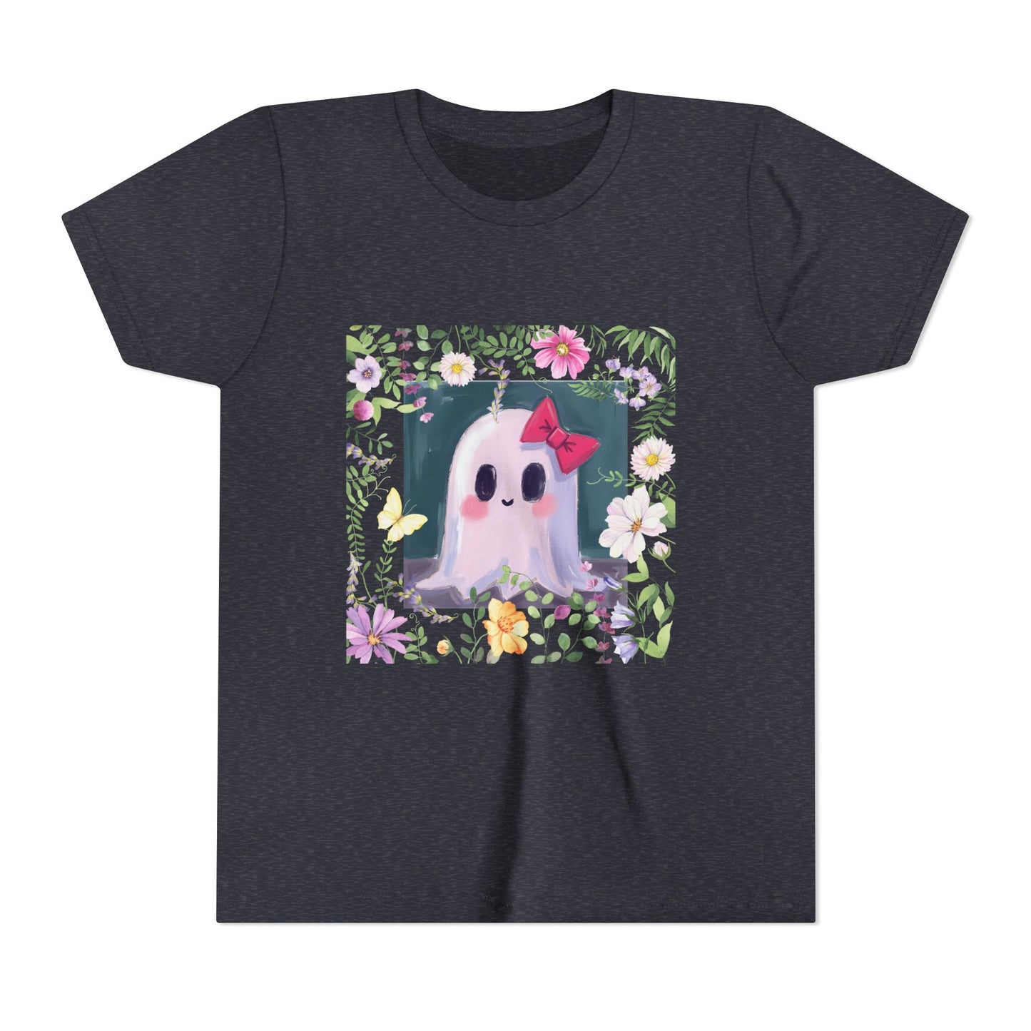 Cute Ghost Floral Youth Tee, Halloween Shirt, Kids Ghost T-Shirt, Cute Summer Tee, Gift for Kids, Youth Ghost Apparel
