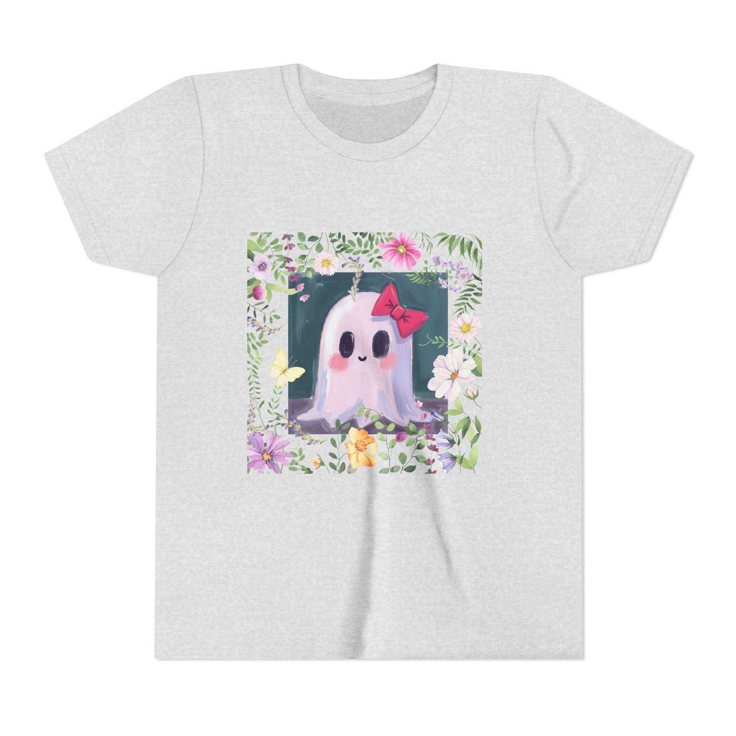 Cute Ghost Floral Youth Tee, Halloween Shirt, Kids Ghost T-Shirt, Cute Summer Tee, Gift for Kids, Youth Ghost Apparel