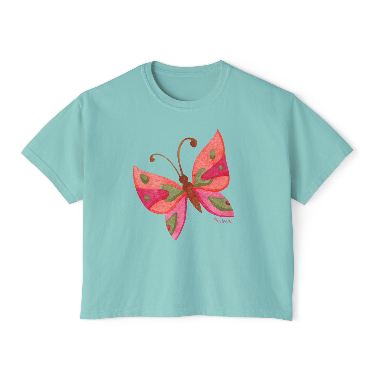 Butterfly Design Women's Boxy Tee - 'Believe' Inspirational Tee