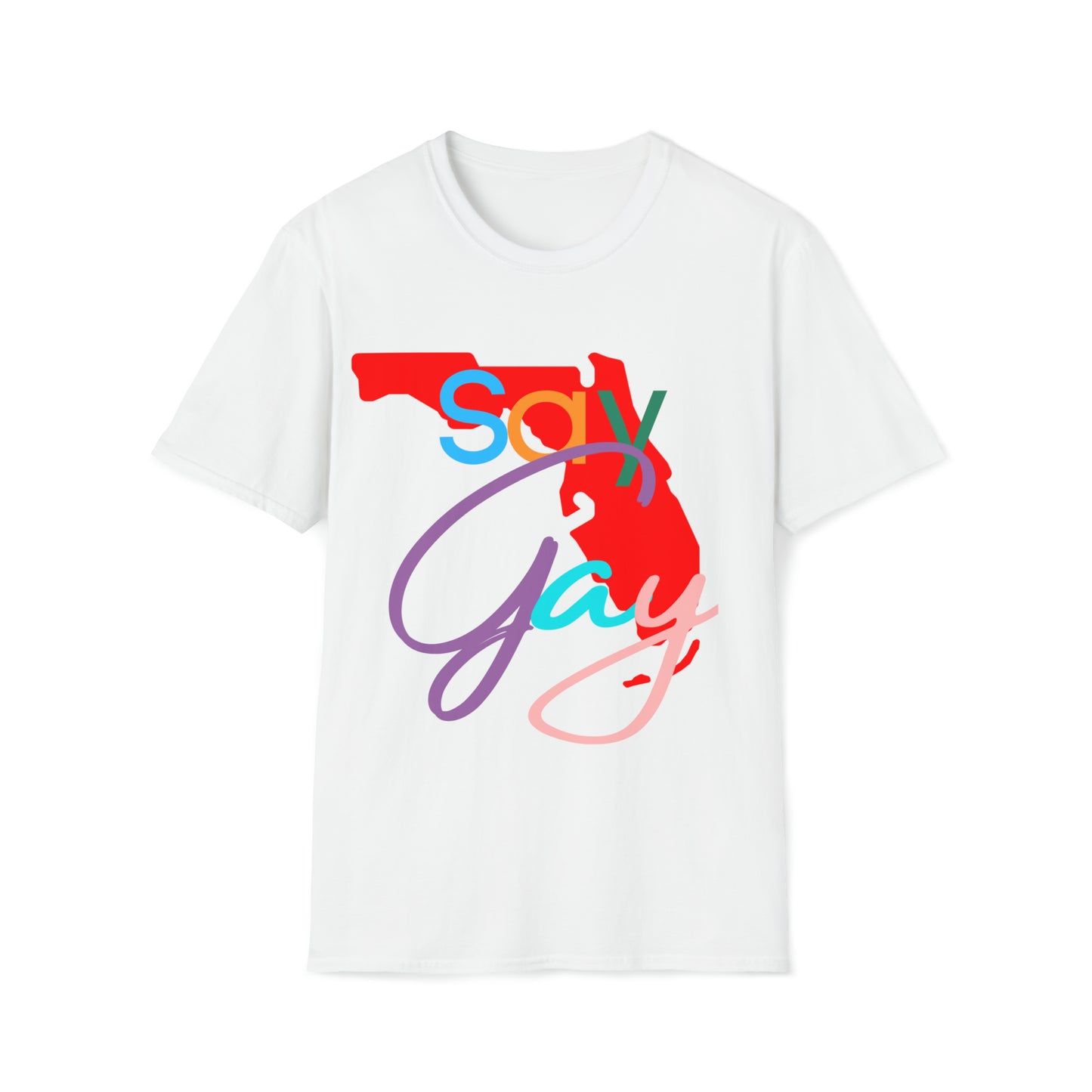 Vibrant and empowering 'Say Gay Florida' T-shirt, a symbol of love, acceptance, and unity! 🌈 Unisex Softstyle T-Shirt
