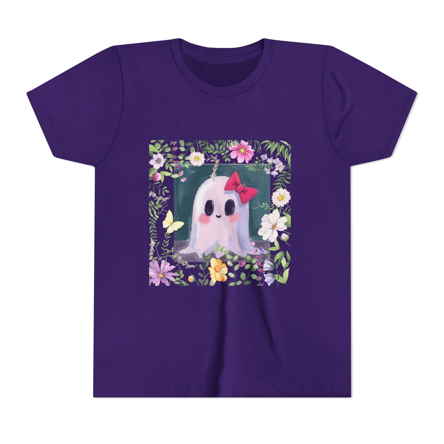 Cute Ghost Floral Youth Tee, Halloween Shirt, Kids Ghost T-Shirt, Cute Summer Tee, Gift for Kids, Youth Ghost Apparel