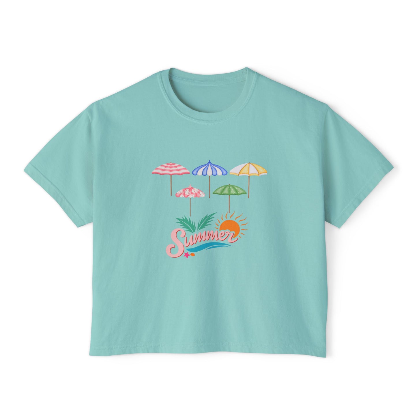 Summer Vibes Women's Boxy Tee - Fun Beach Umbrella Design