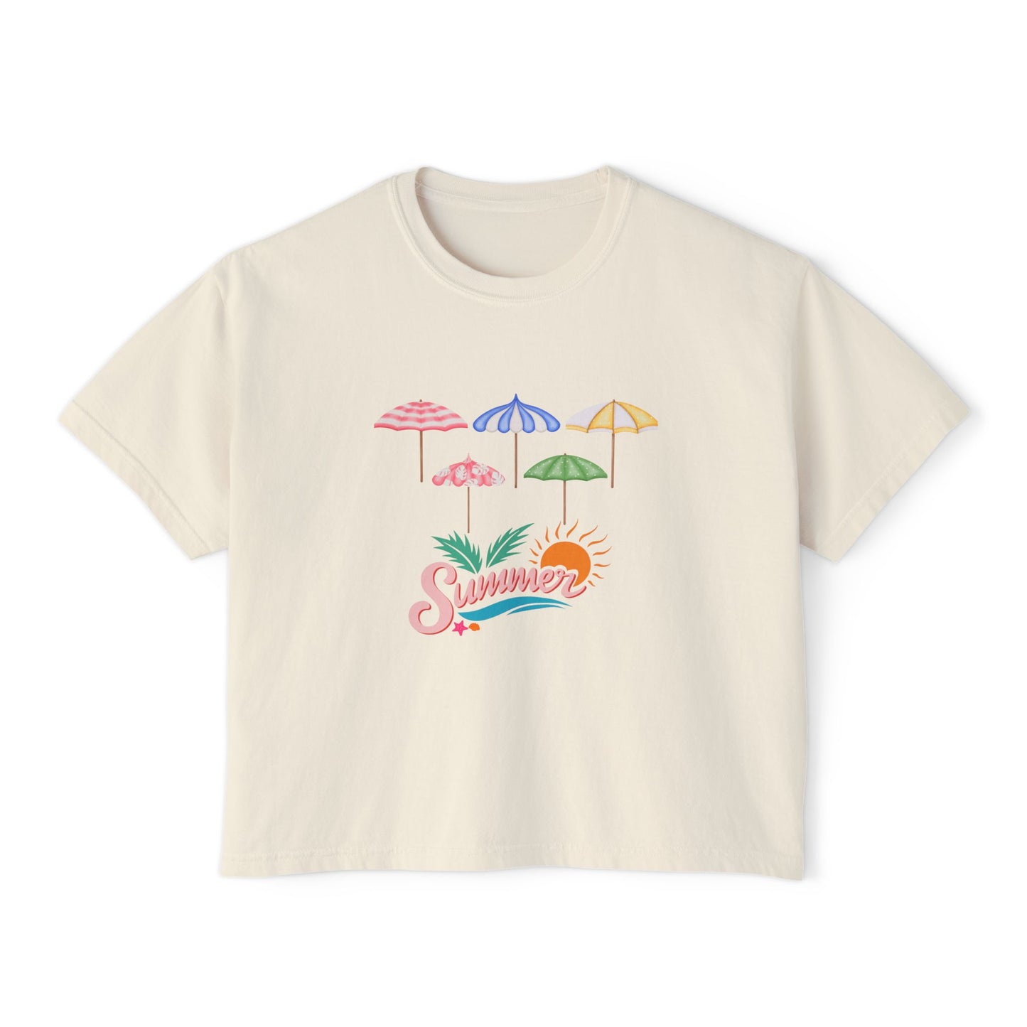 Summer Vibes Women's Boxy Tee - Fun Beach Umbrella Design