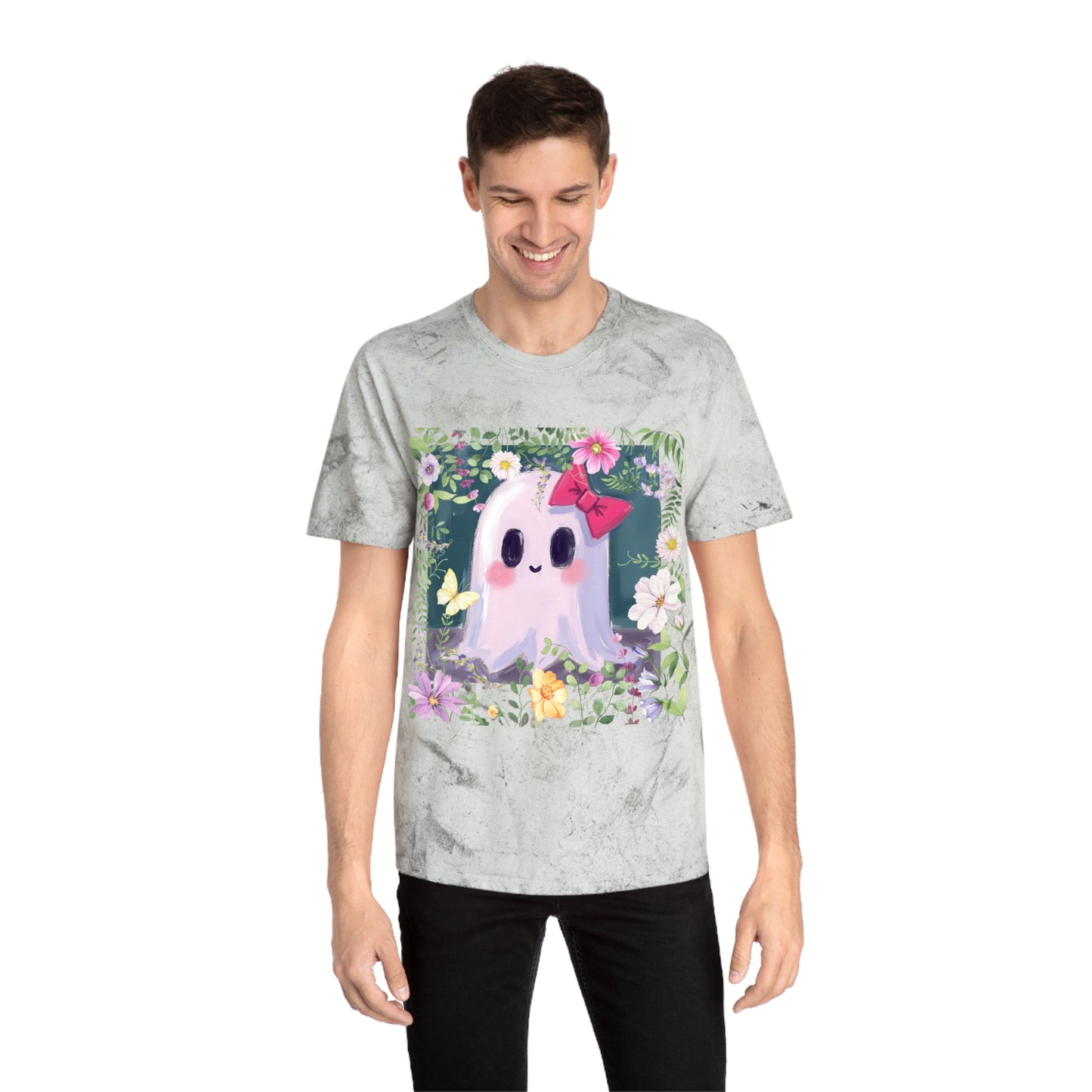 Cute Ghost Graphic T-Shirt, Unisex Color Blast Tee, Fun Ghost Shirt, Autumn Outfit, Gifts for Halloween, Festival Wear, Cute Summer Tee