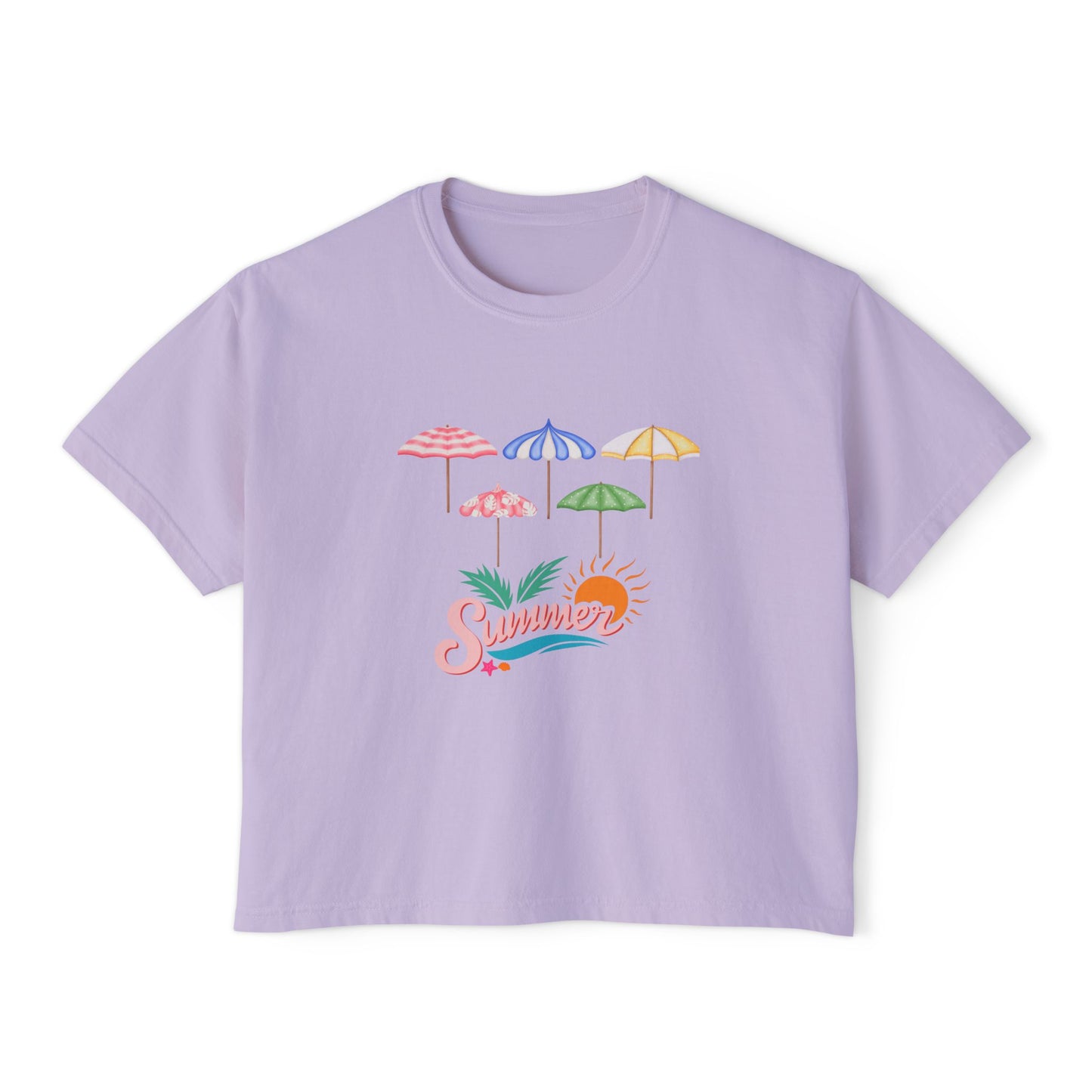 Summer Vibes Women's Boxy Tee - Fun Beach Umbrella Design