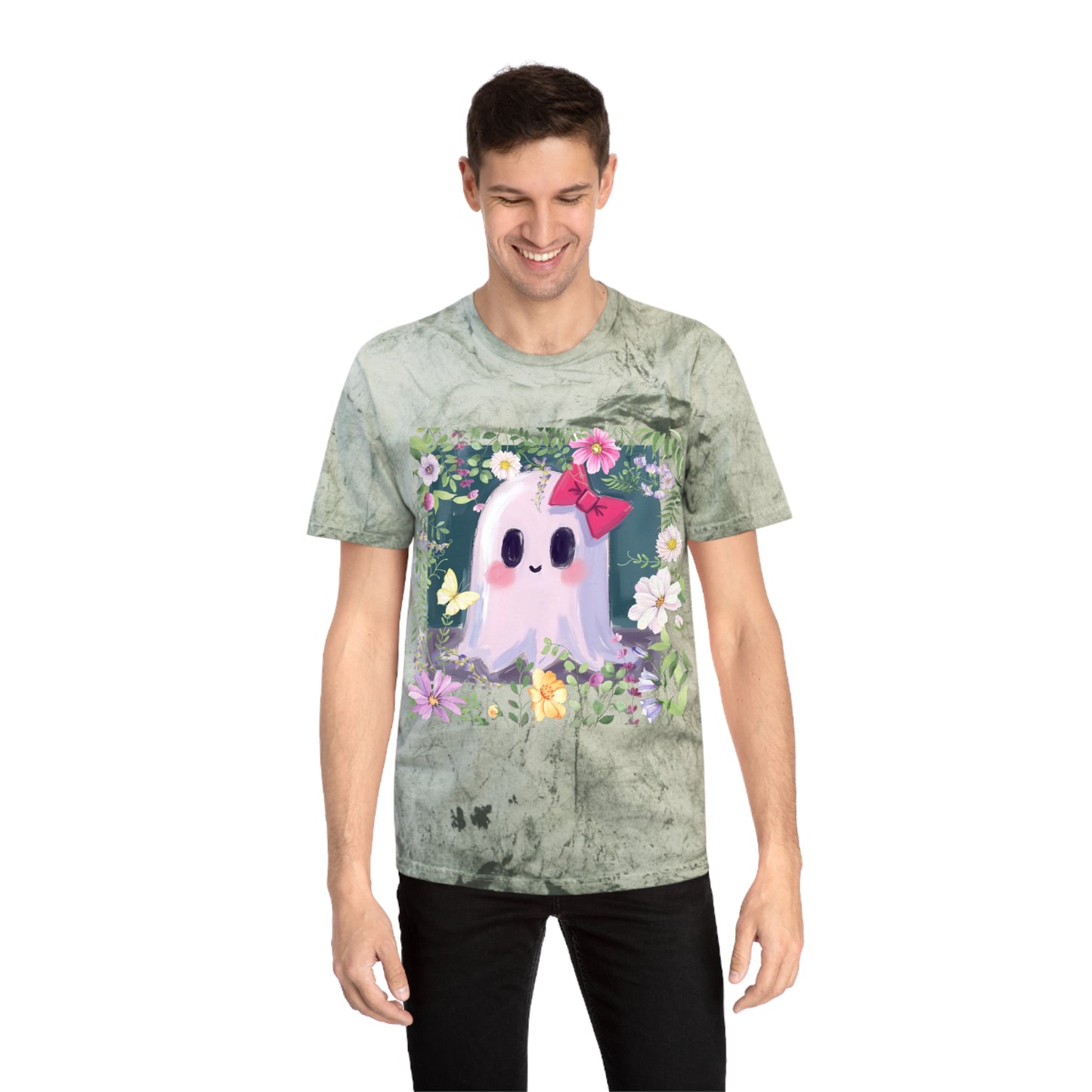 Cute Ghost Graphic T-Shirt, Unisex Color Blast Tee, Fun Ghost Shirt, Autumn Outfit, Gifts for Halloween, Festival Wear, Cute Summer Tee