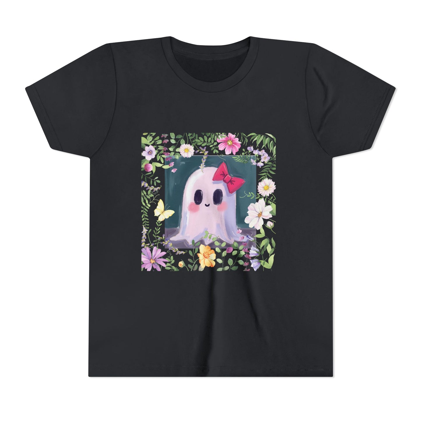 Cute Ghost Floral Youth Tee, Halloween Shirt, Kids Ghost T-Shirt, Cute Summer Tee, Gift for Kids, Youth Ghost Apparel
