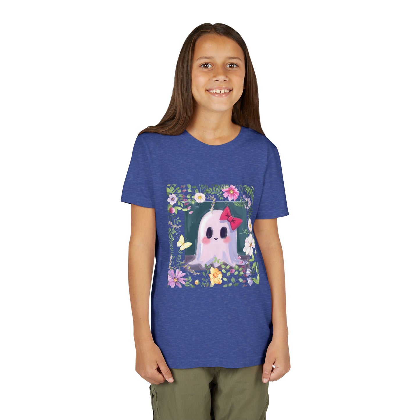 Cute Ghost Floral Youth Tee, Halloween Shirt, Kids Ghost T-Shirt, Cute Summer Tee, Gift for Kids, Youth Ghost Apparel