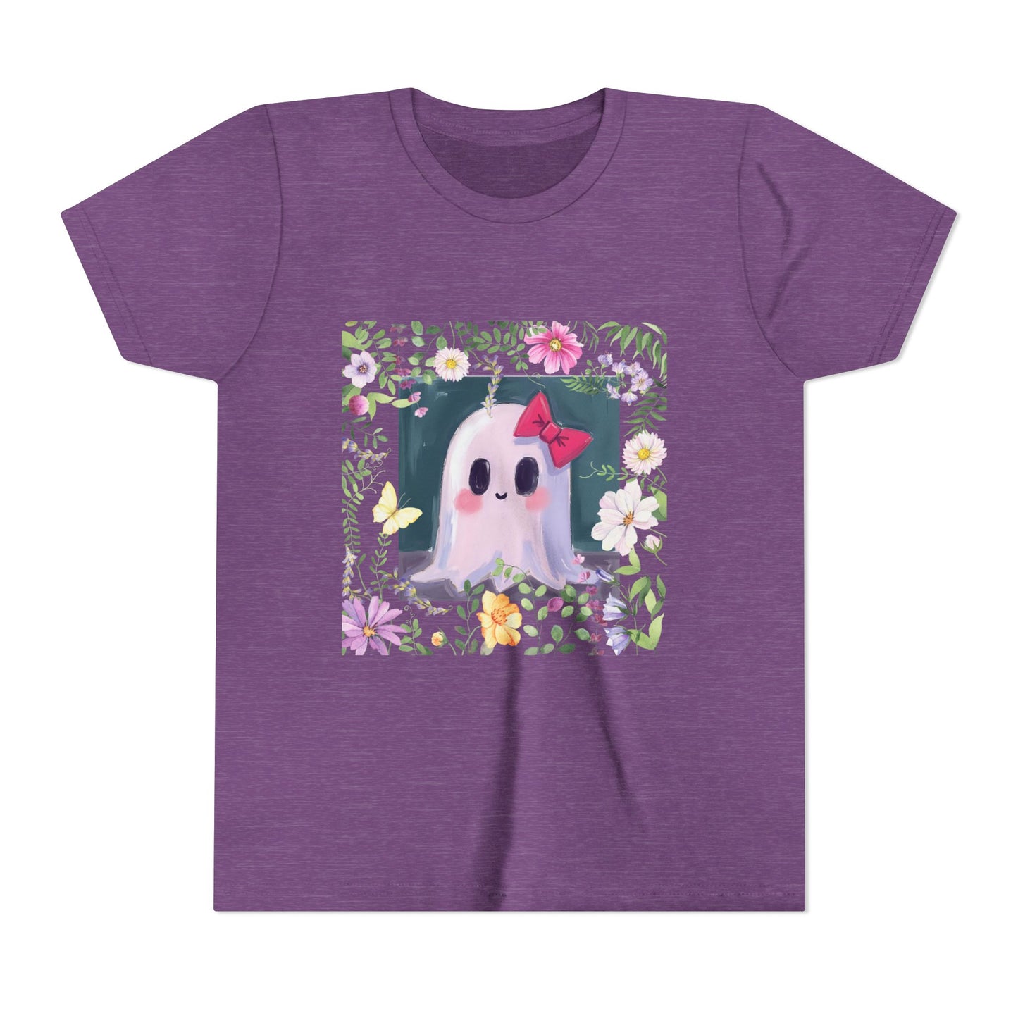 Cute Ghost Floral Youth Tee, Halloween Shirt, Kids Ghost T-Shirt, Cute Summer Tee, Gift for Kids, Youth Ghost Apparel