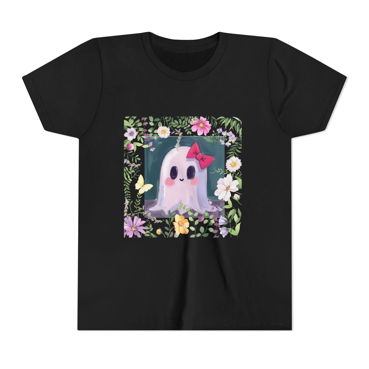 Cute Ghost Floral Youth Tee, Halloween Shirt, Kids Ghost T-Shirt, Cute Summer Tee, Gift for Kids, Youth Ghost Apparel