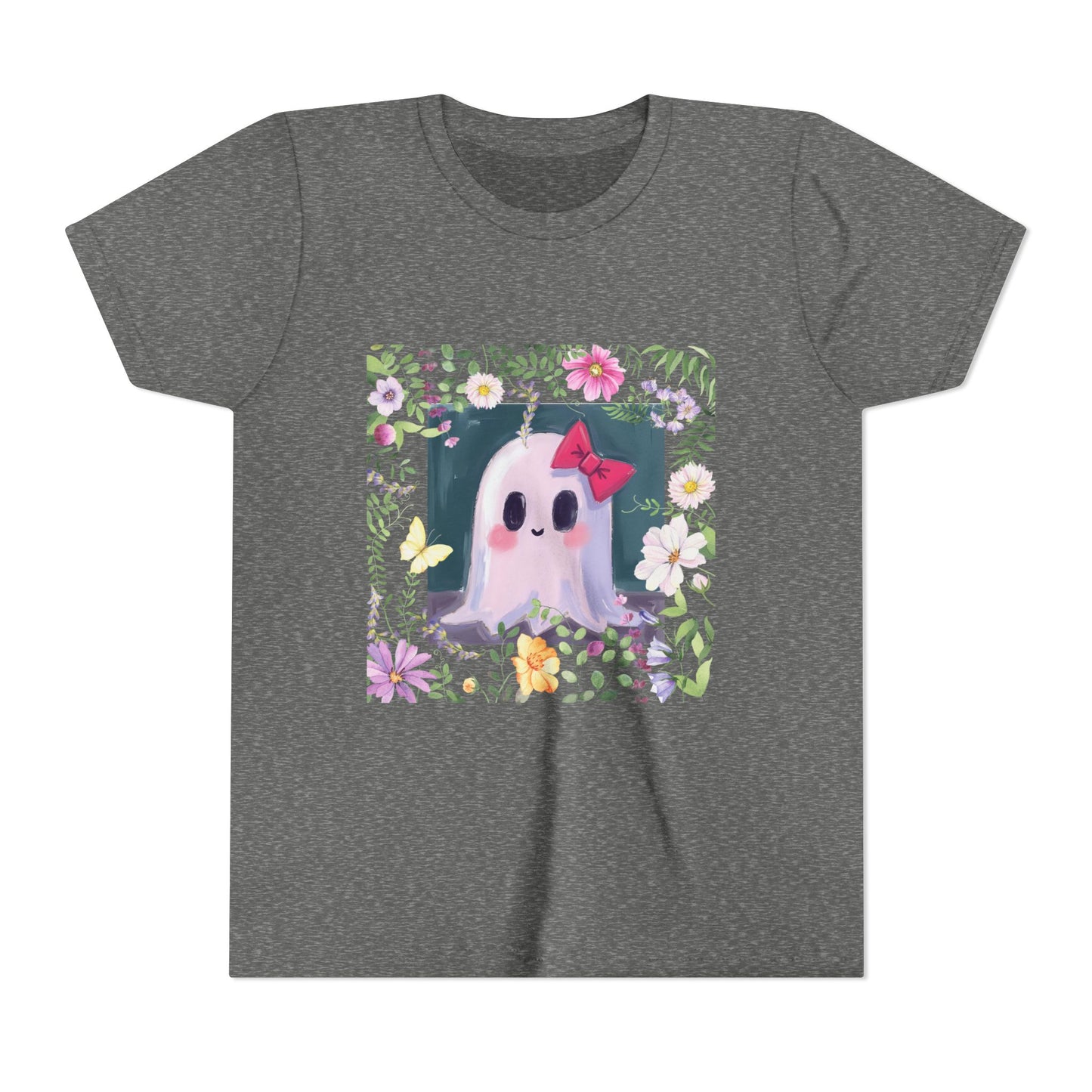Cute Ghost Floral Youth Tee, Halloween Shirt, Kids Ghost T-Shirt, Cute Summer Tee, Gift for Kids, Youth Ghost Apparel