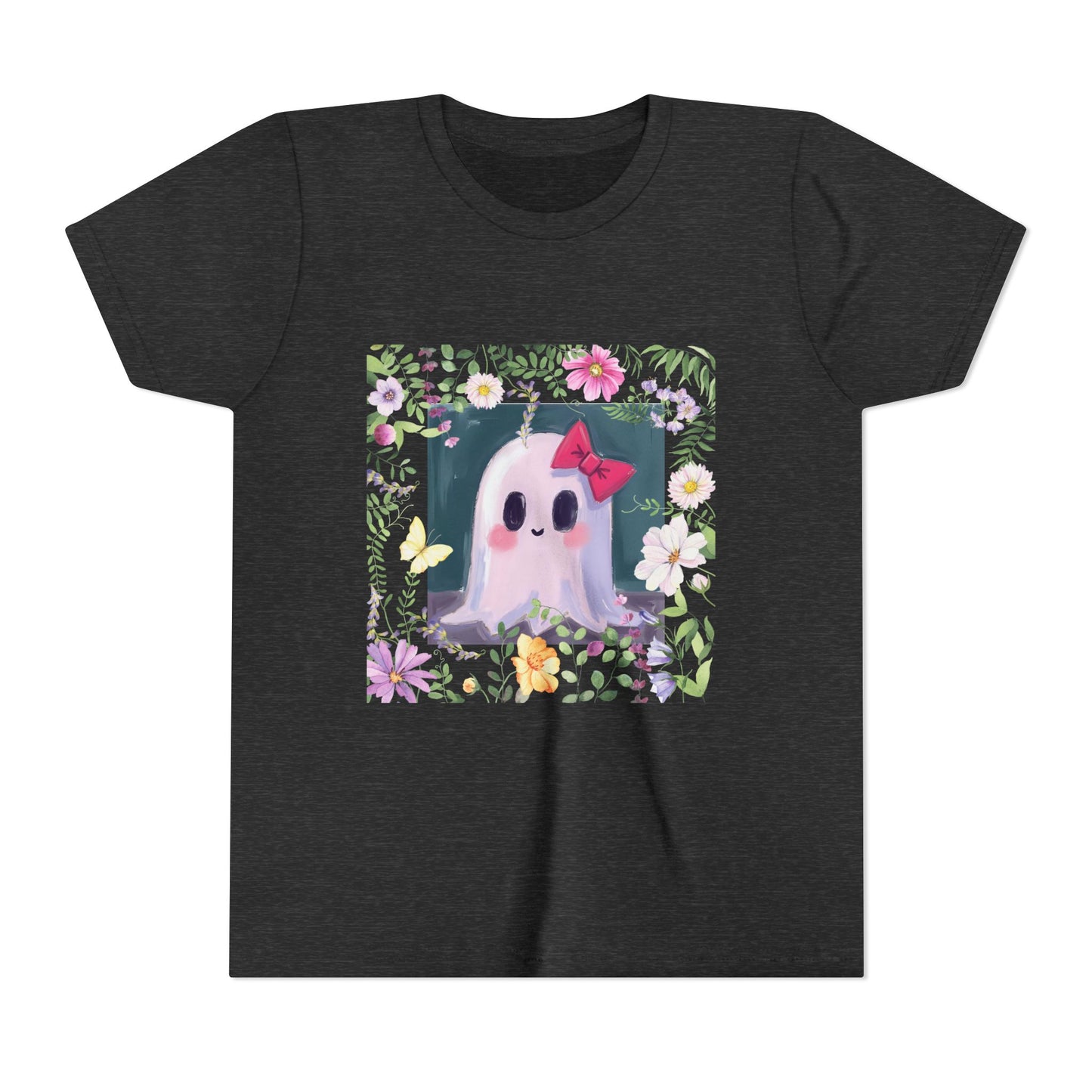 Cute Ghost Floral Youth Tee, Halloween Shirt, Kids Ghost T-Shirt, Cute Summer Tee, Gift for Kids, Youth Ghost Apparel