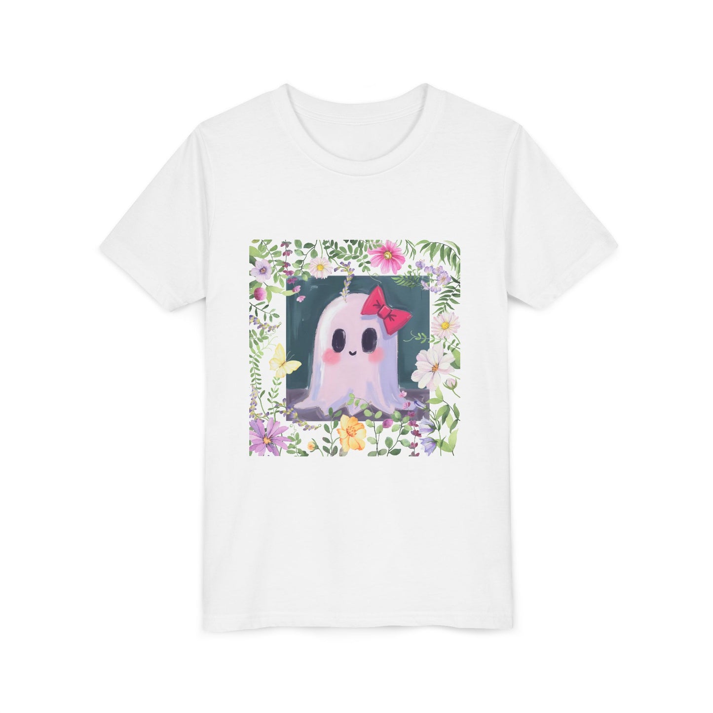 Cute Ghost Floral Youth Tee, Halloween Shirt, Kids Ghost T-Shirt, Cute Summer Tee, Gift for Kids, Youth Ghost Apparel