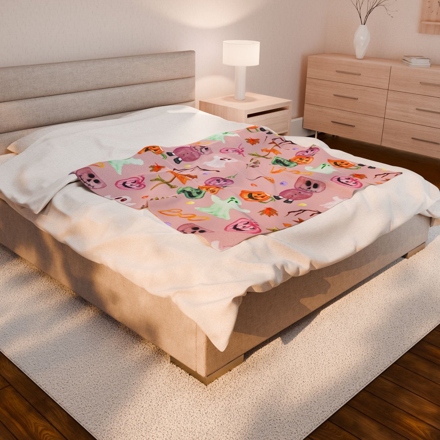 Pink O'ween Velveteen Plush Blanket- Halloween