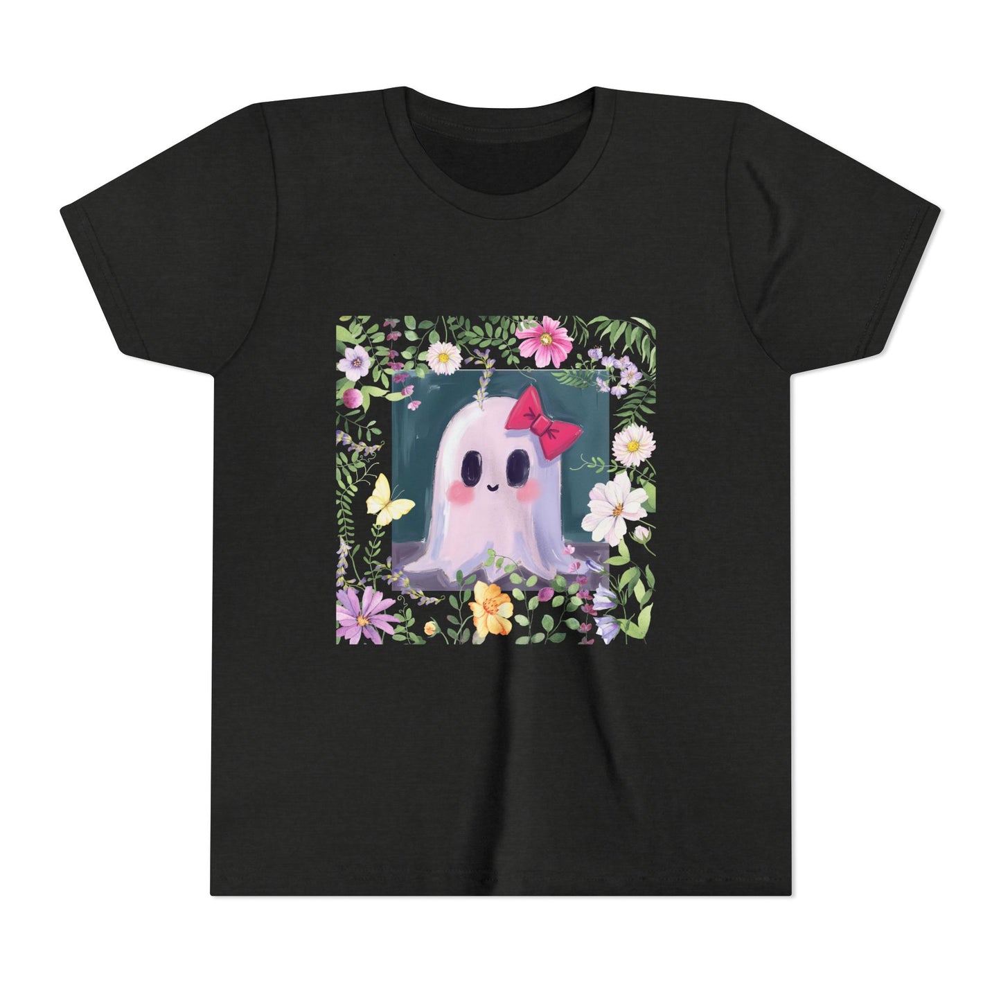 Cute Ghost Floral Youth Tee, Halloween Shirt, Kids Ghost T-Shirt, Cute Summer Tee, Gift for Kids, Youth Ghost Apparel