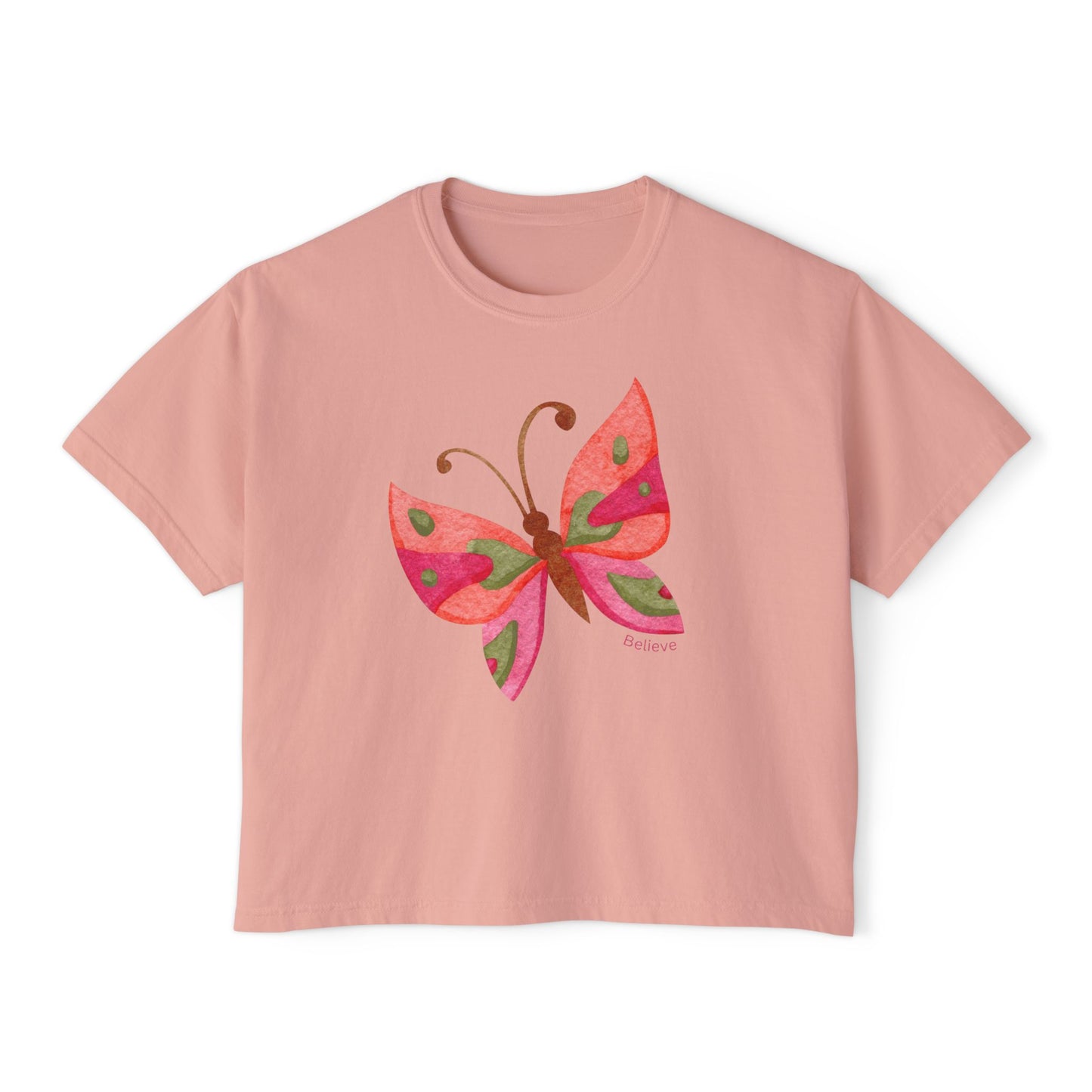 Butterfly Design Women's Boxy Tee - 'Believe' Inspirational Tee