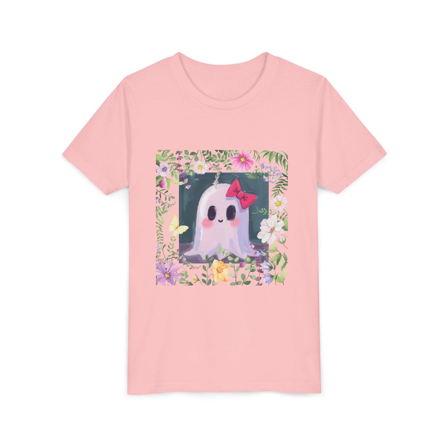 Cute Ghost Floral Youth Tee, Halloween Shirt, Kids Ghost T-Shirt, Cute Summer Tee, Gift for Kids, Youth Ghost Apparel