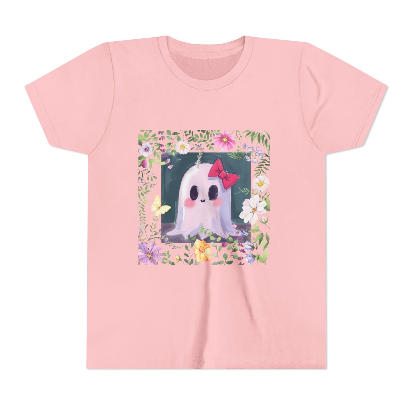 Cute Ghost Floral Youth Tee, Halloween Shirt, Kids Ghost T-Shirt, Cute Summer Tee, Gift for Kids, Youth Ghost Apparel