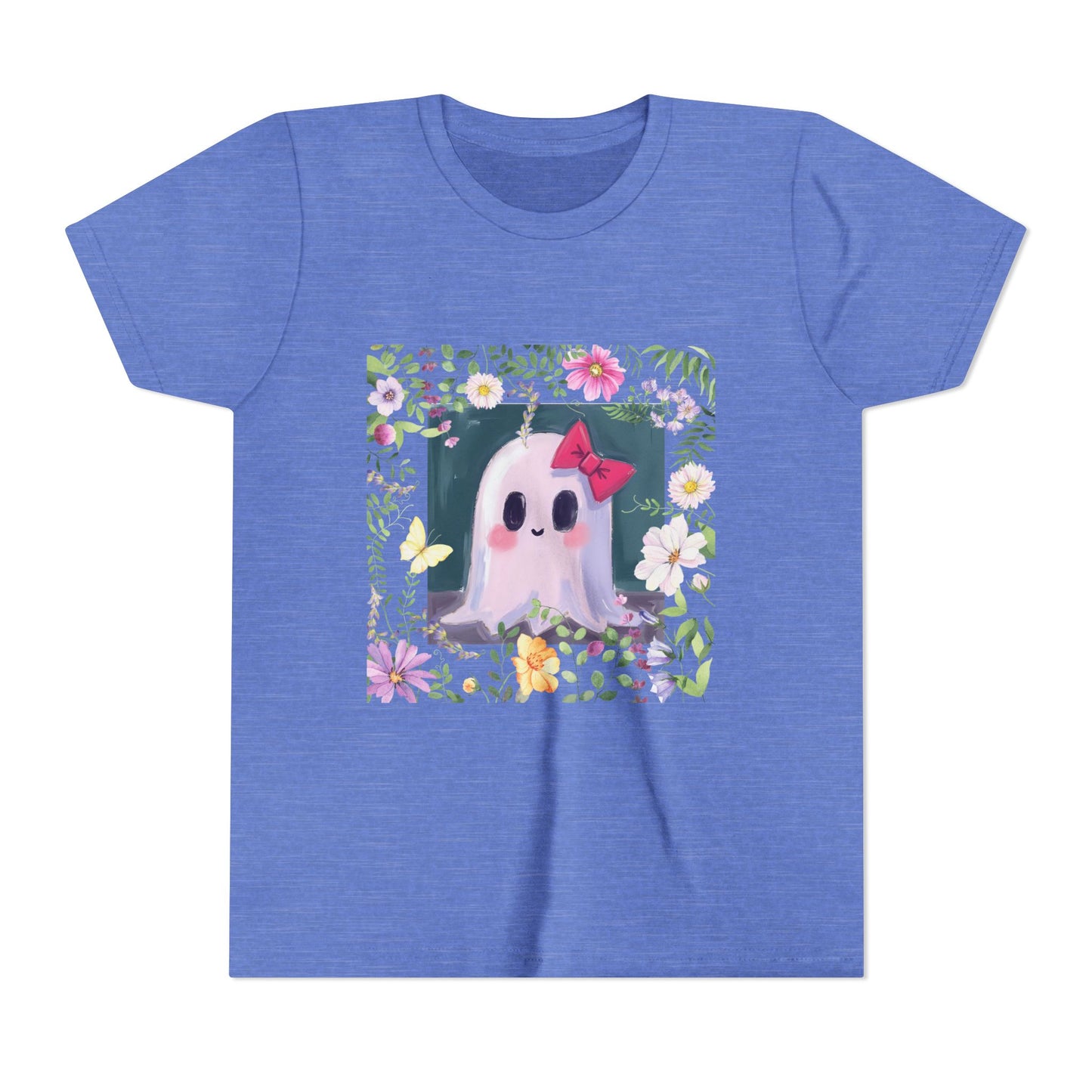 Cute Ghost Floral Youth Tee, Halloween Shirt, Kids Ghost T-Shirt, Cute Summer Tee, Gift for Kids, Youth Ghost Apparel