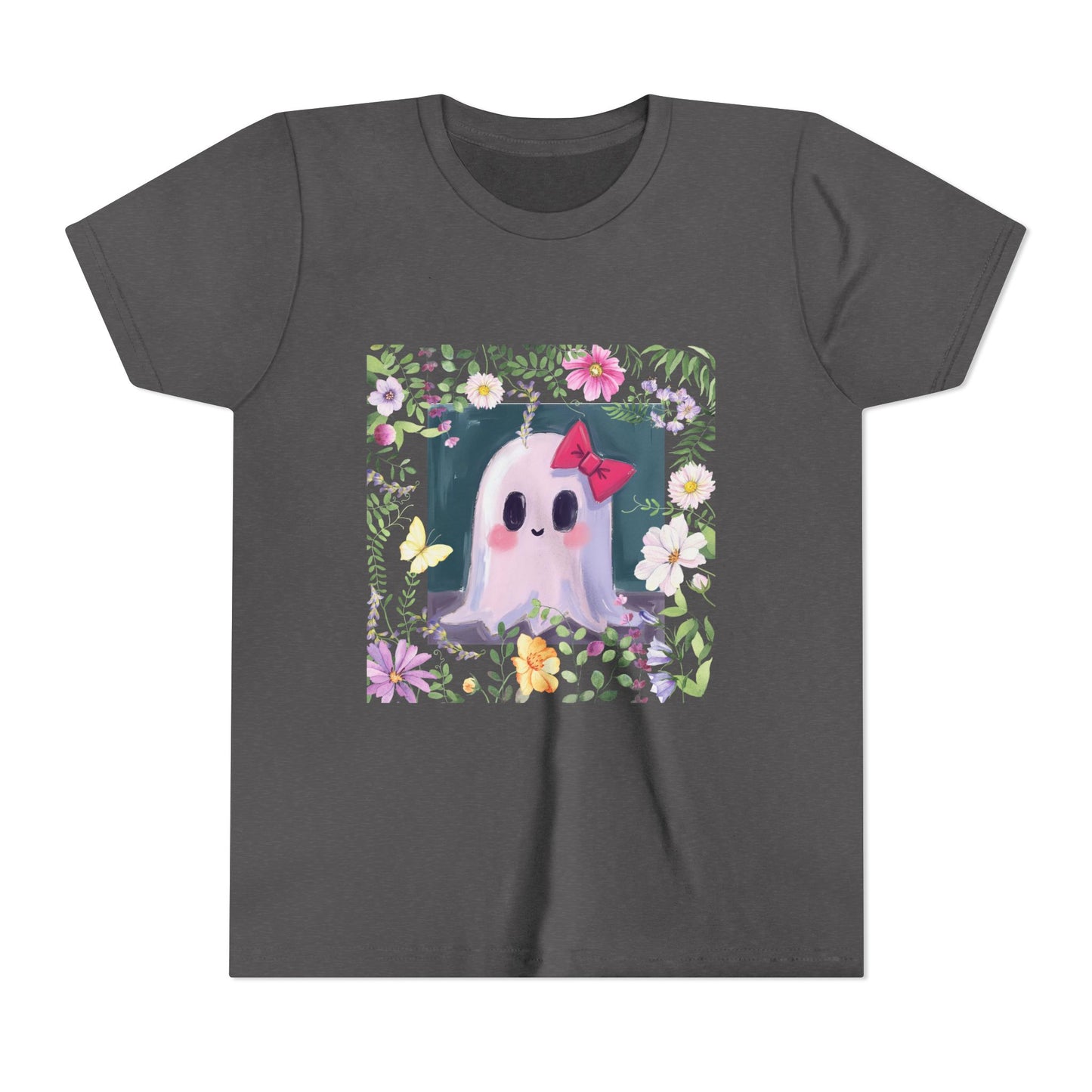 Cute Ghost Floral Youth Tee, Halloween Shirt, Kids Ghost T-Shirt, Cute Summer Tee, Gift for Kids, Youth Ghost Apparel