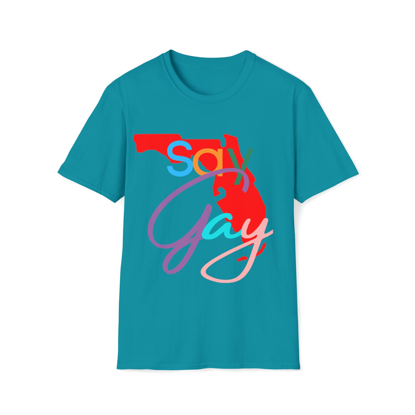Vibrant and empowering 'Say Gay Florida' T-shirt, a symbol of love, acceptance, and unity! 🌈 Unisex Softstyle T-Shirt