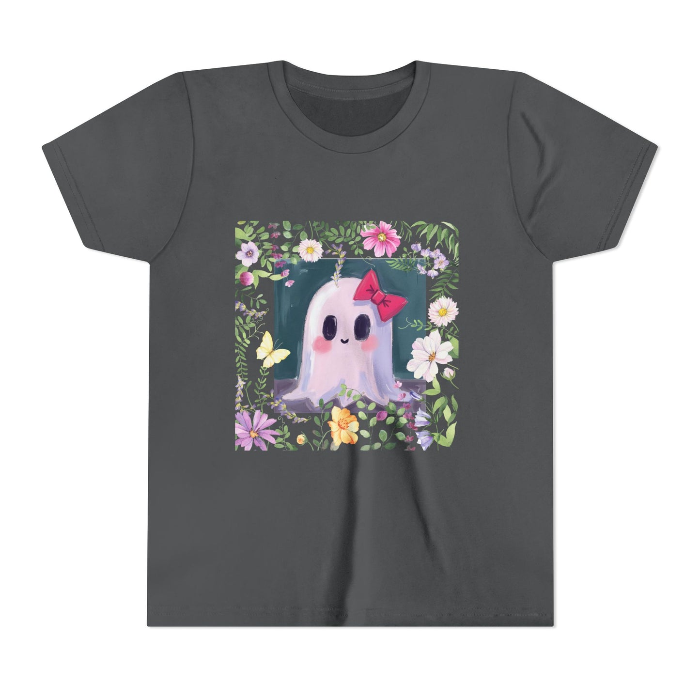 Cute Ghost Floral Youth Tee, Halloween Shirt, Kids Ghost T-Shirt, Cute Summer Tee, Gift for Kids, Youth Ghost Apparel