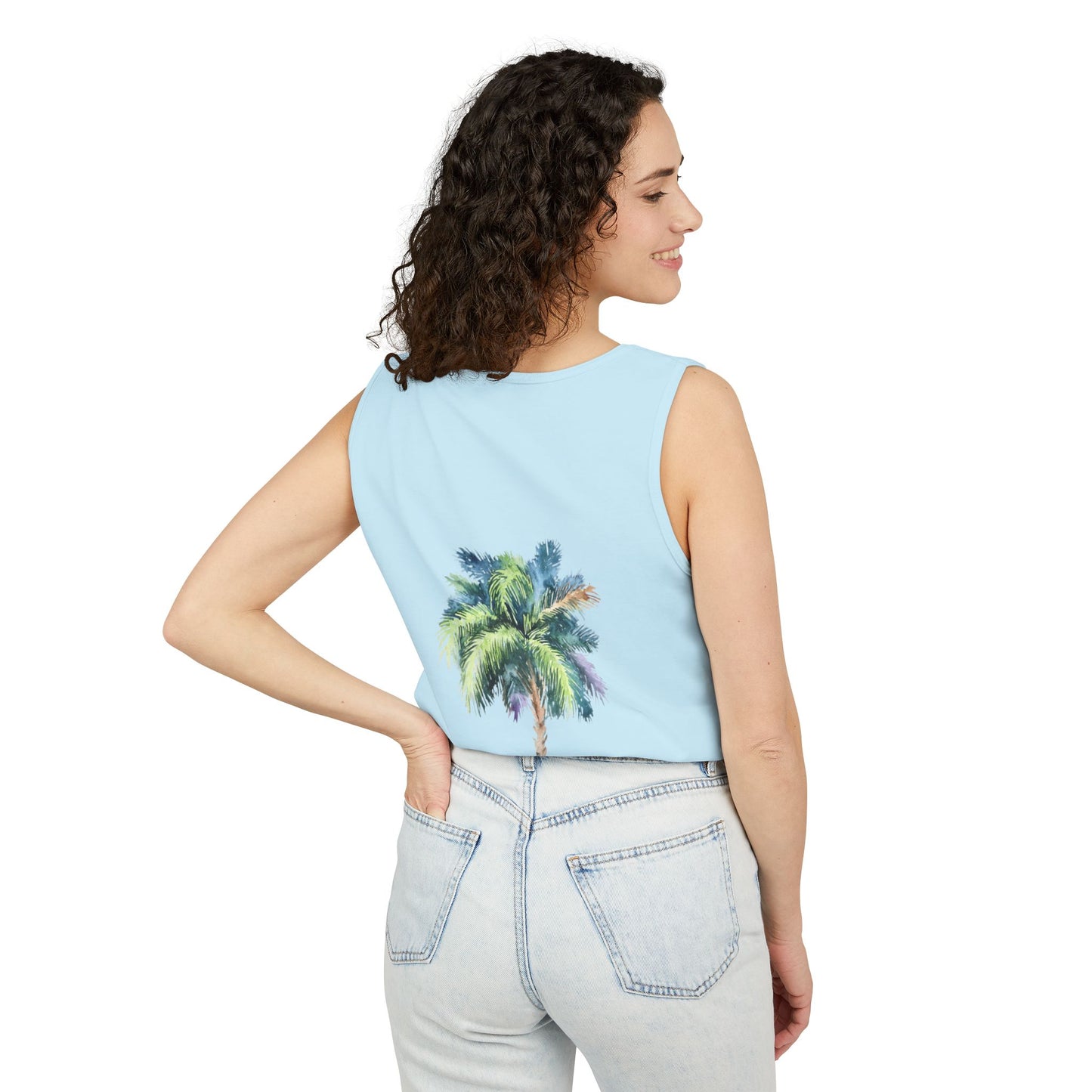 Tropical Palm Tree Tank Top - Unisex Garment-Dyed Summer Apparel