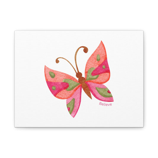 Colorful Butterfly Canvas Art - 'Believe' Stretched Wall Decor