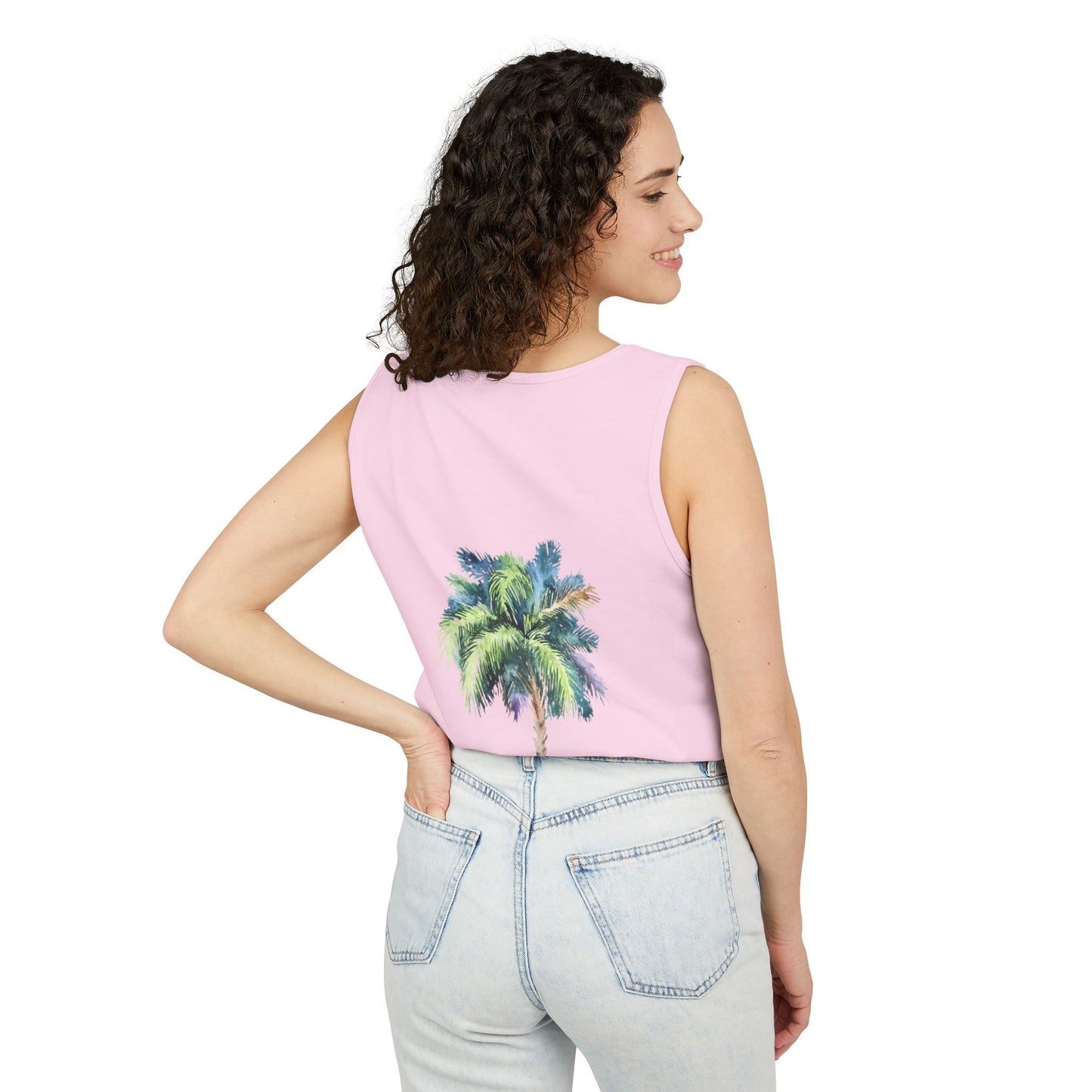 Tropical Palm Tree Tank Top - Unisex Garment-Dyed Summer Apparel