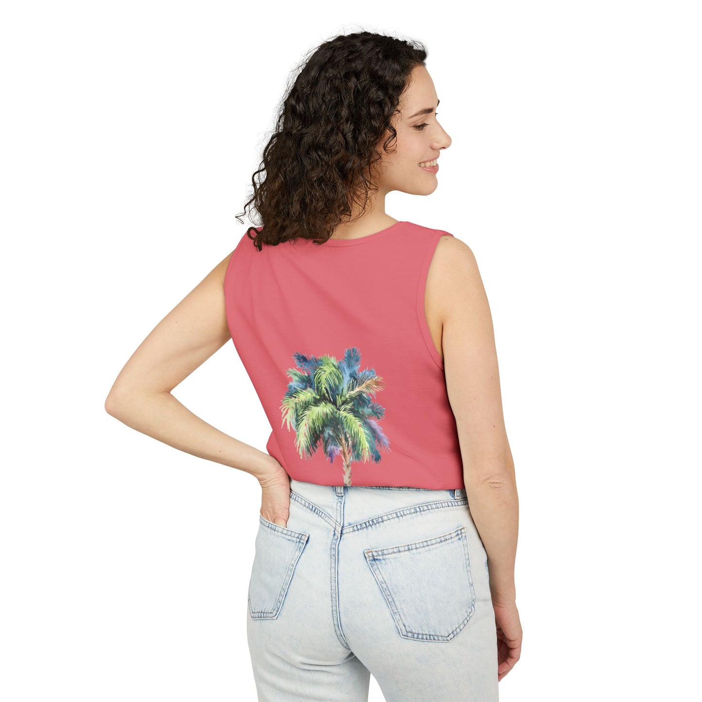 Tropical Palm Tree Tank Top - Unisex Garment-Dyed Summer Apparel