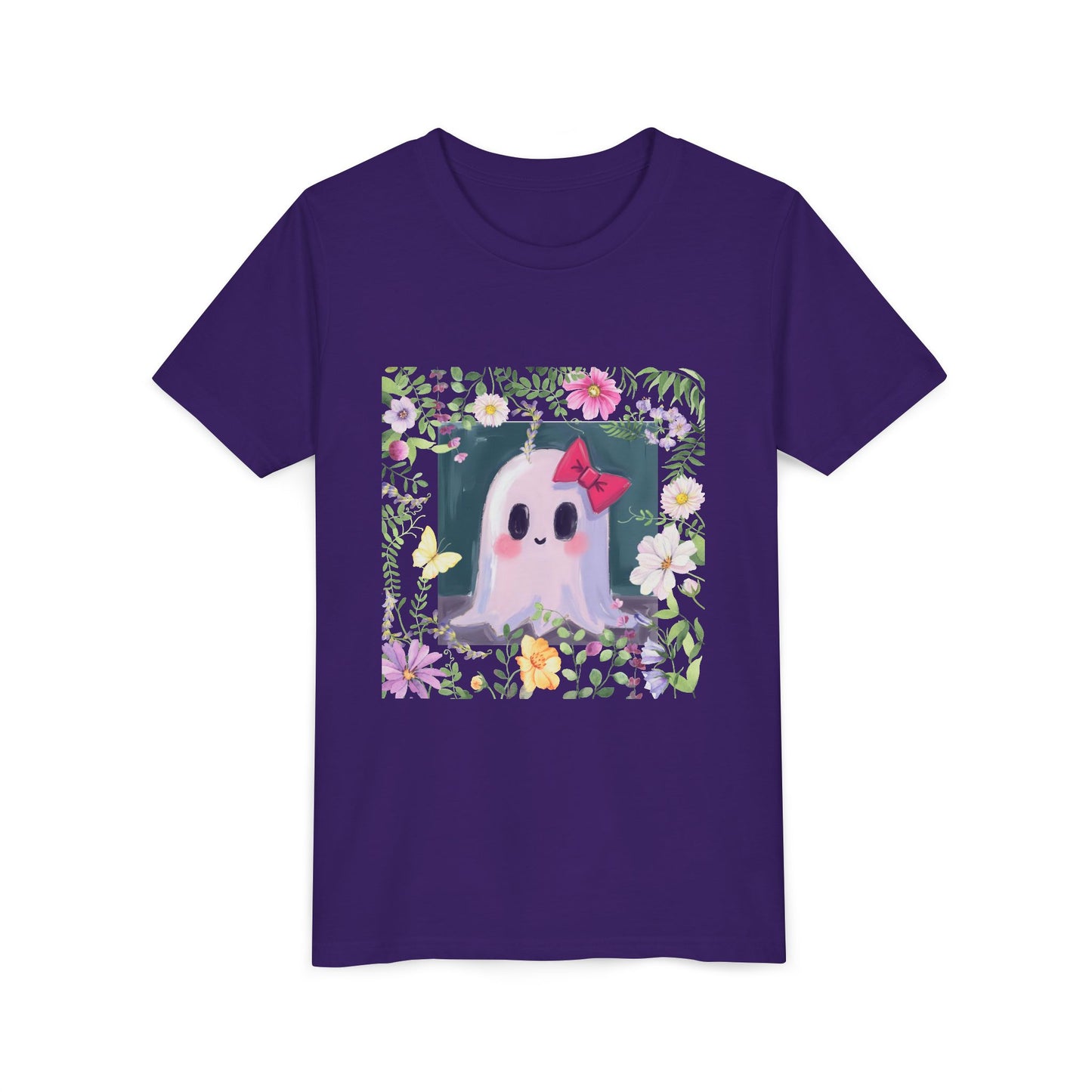 Cute Ghost Floral Youth Tee, Halloween Shirt, Kids Ghost T-Shirt, Cute Summer Tee, Gift for Kids, Youth Ghost Apparel