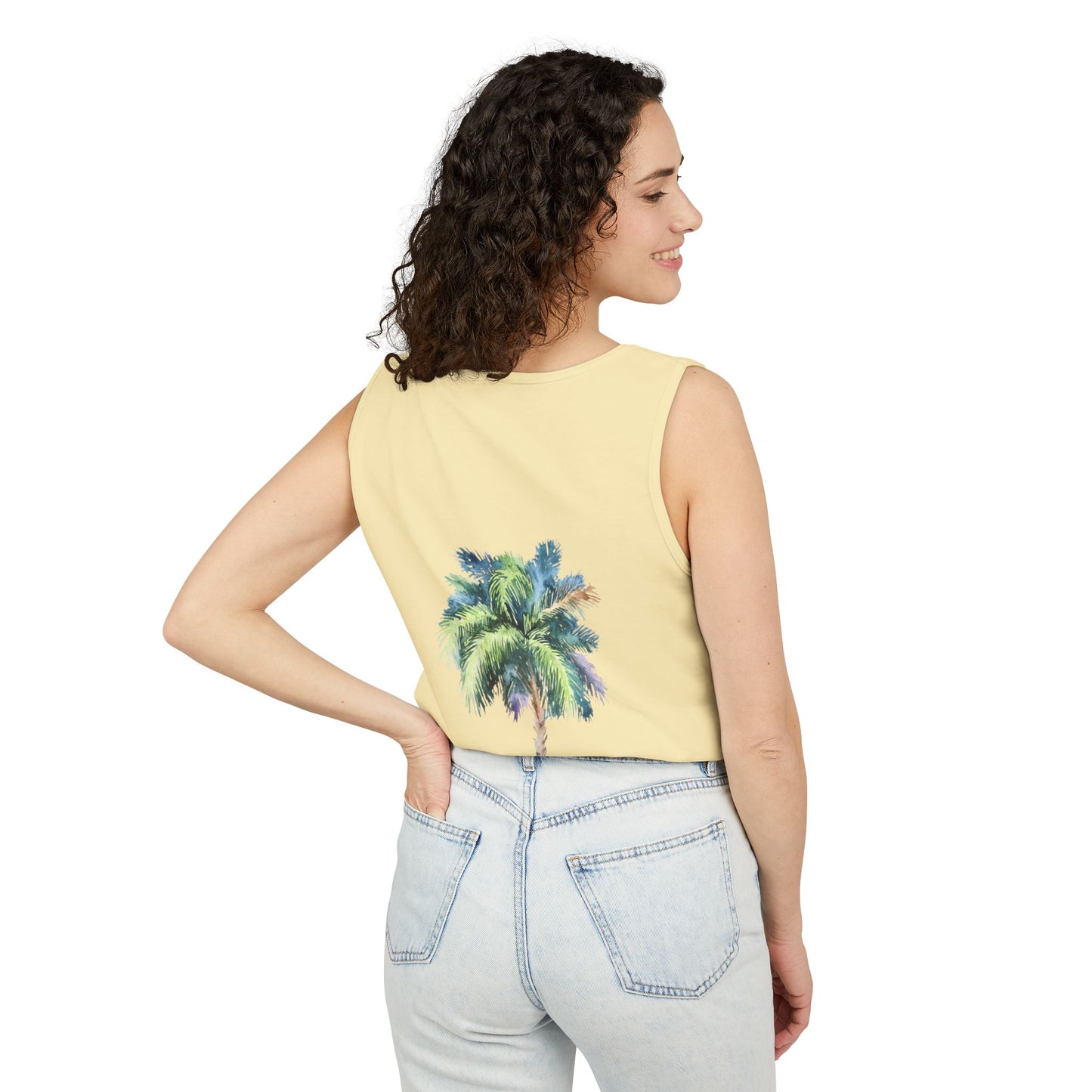 Tropical Palm Tree Tank Top - Unisex Garment-Dyed Summer Apparel