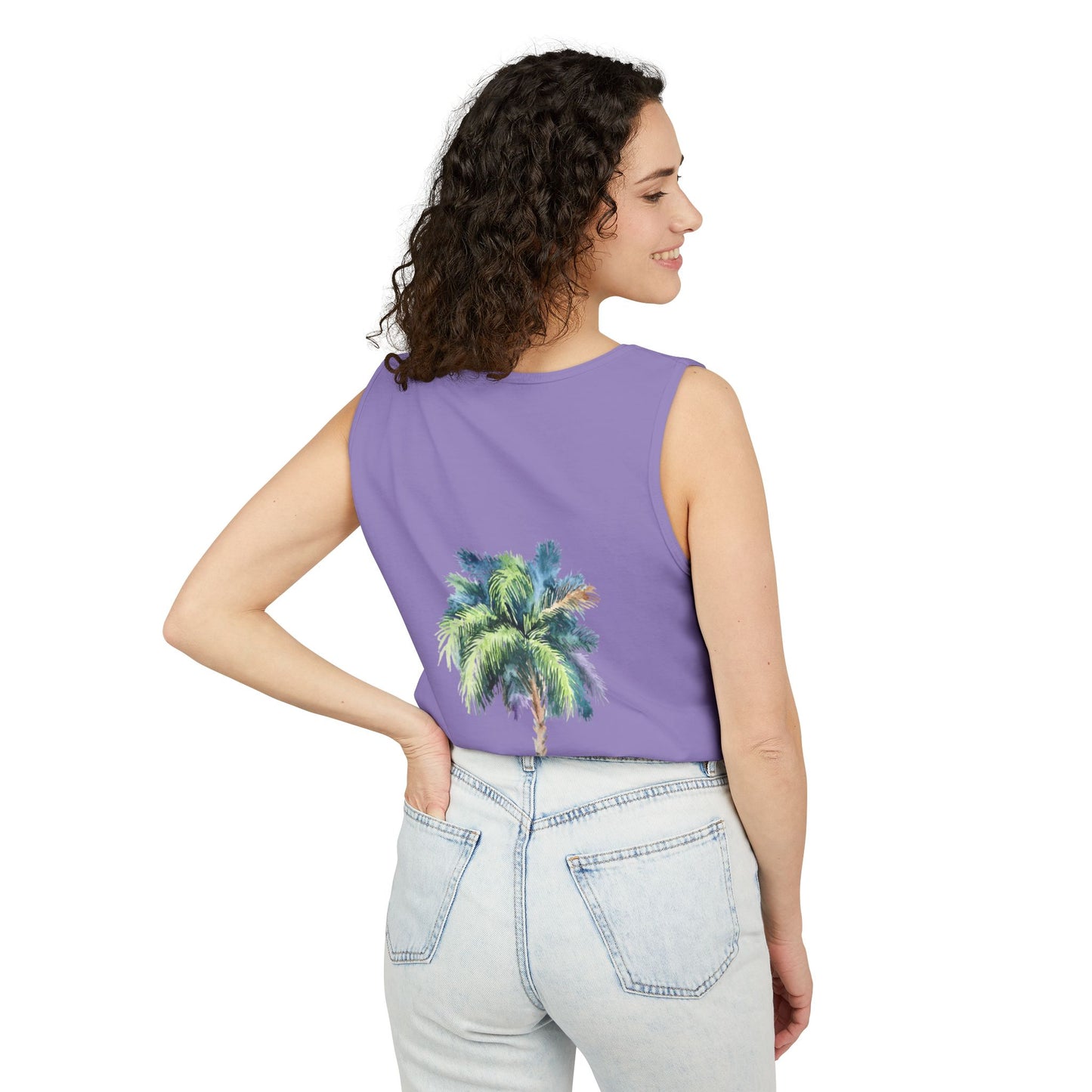 Tropical Palm Tree Tank Top - Unisex Garment-Dyed Summer Apparel