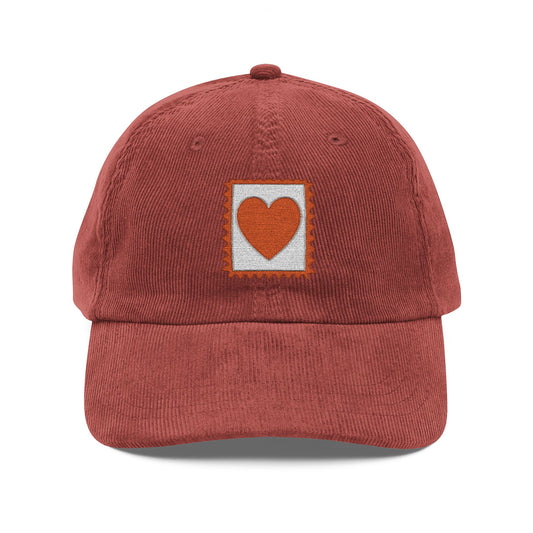 Vintage Corduroy Cap with Heart Embroidery - Stylish, Casual Accessory for Everyday Wear