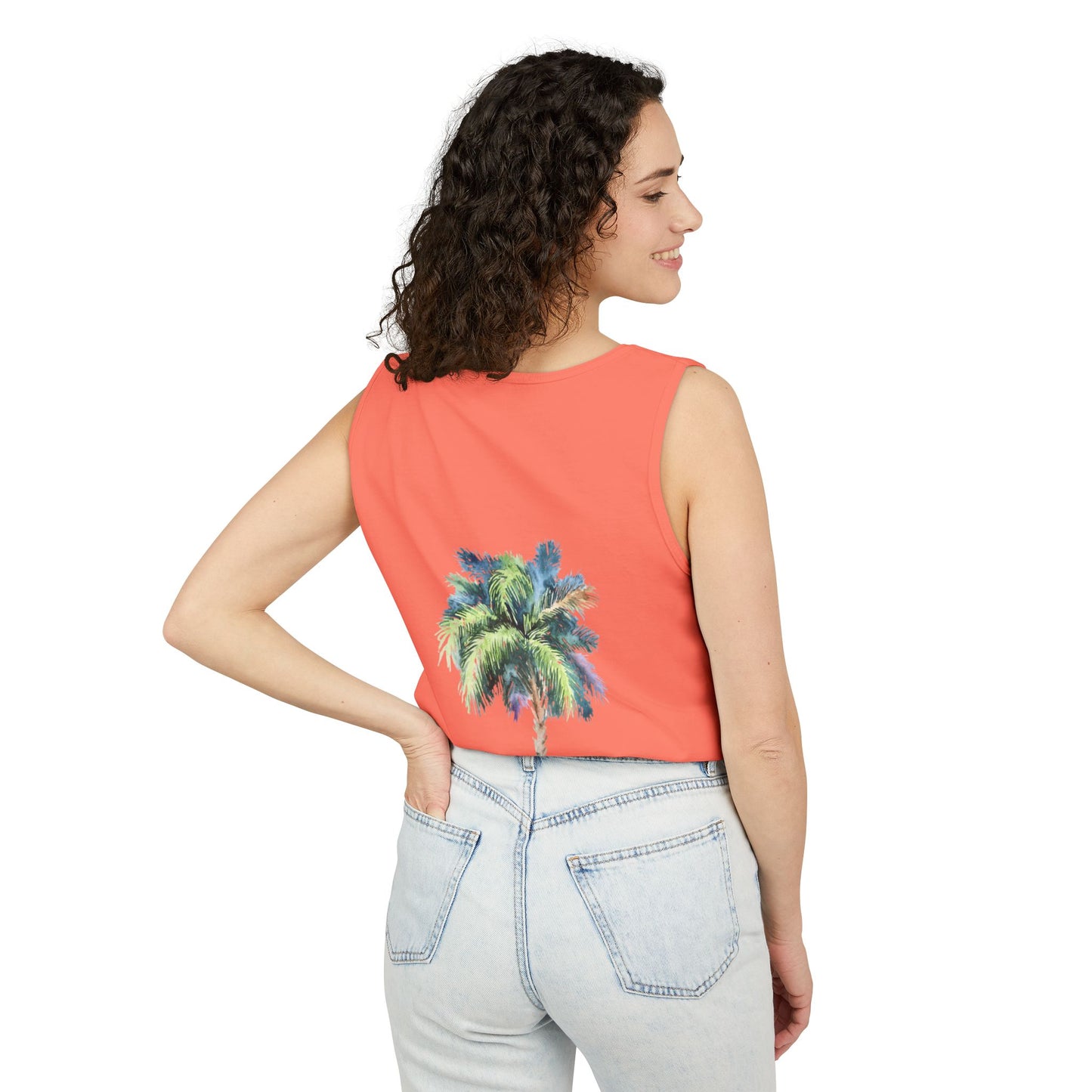 Tropical Palm Tree Tank Top - Unisex Garment-Dyed Summer Apparel