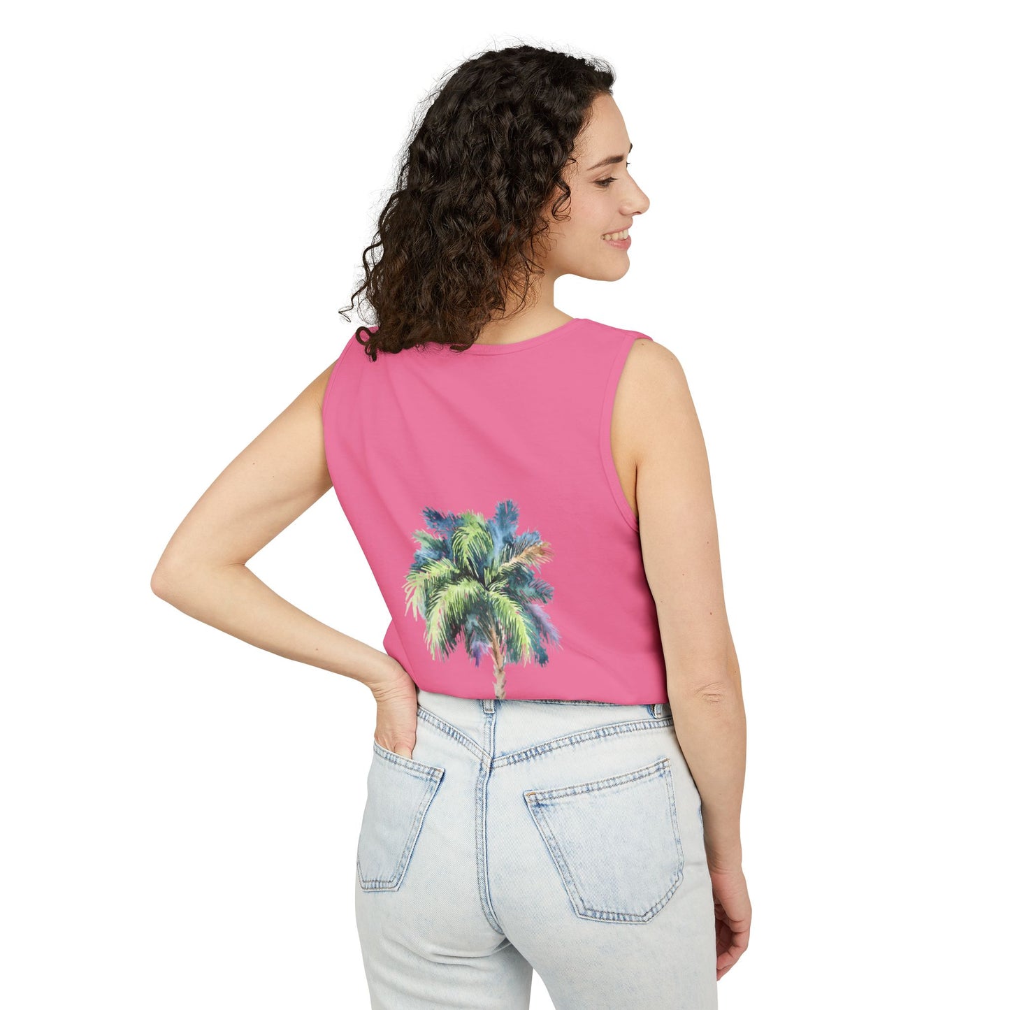 Tropical Palm Tree Tank Top - Unisex Garment-Dyed Summer Apparel