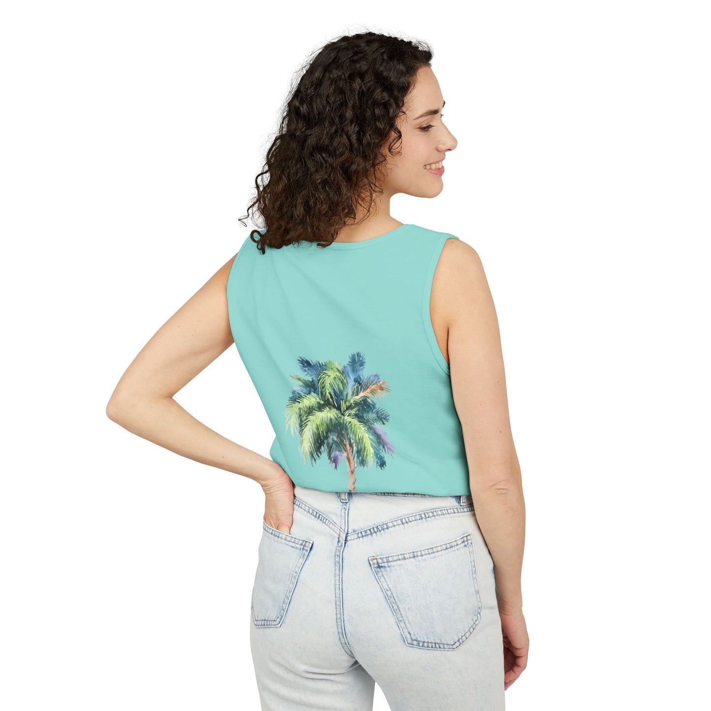 Tropical Palm Tree Tank Top - Unisex Garment-Dyed Summer Apparel